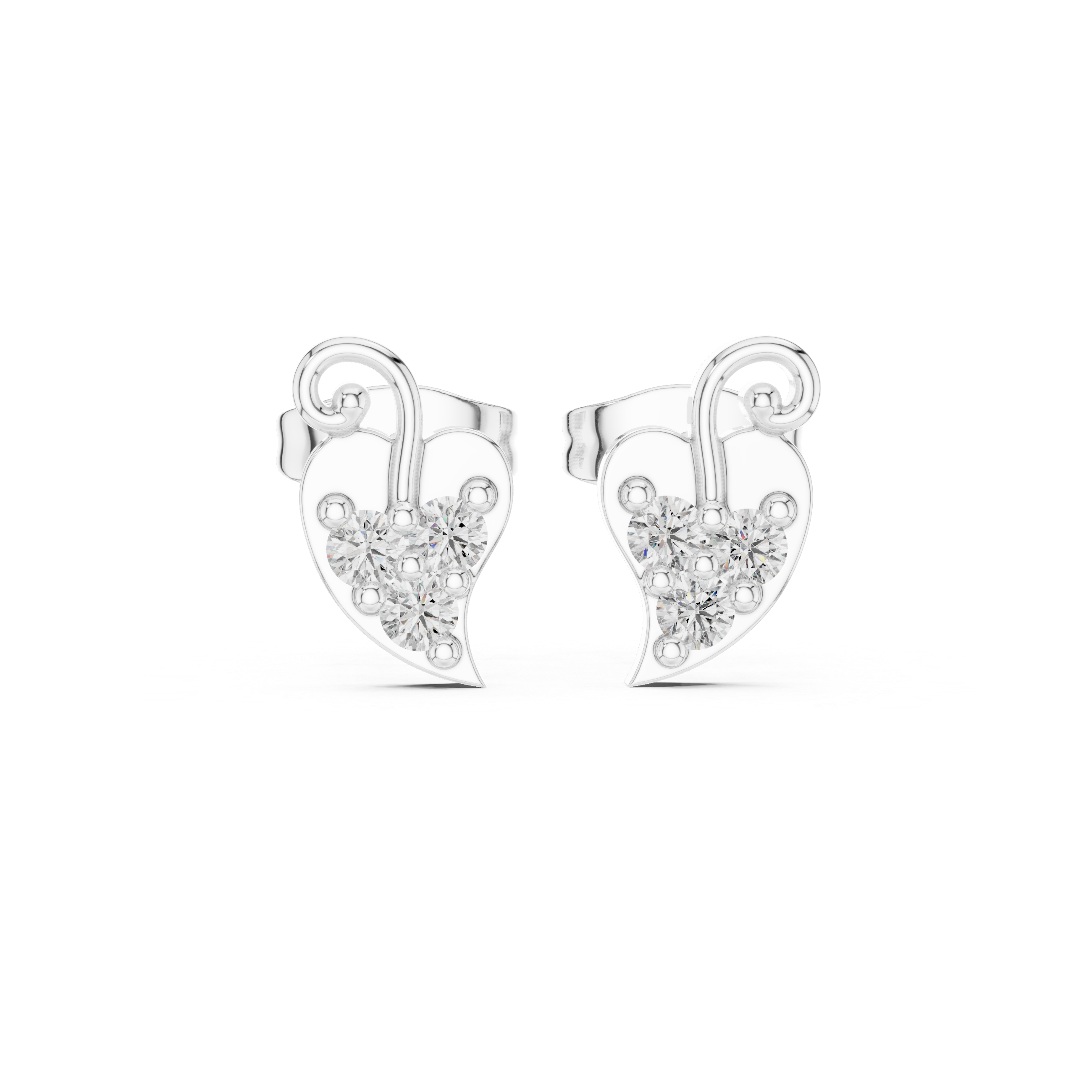 leaf-shaped diamond stud earrings.