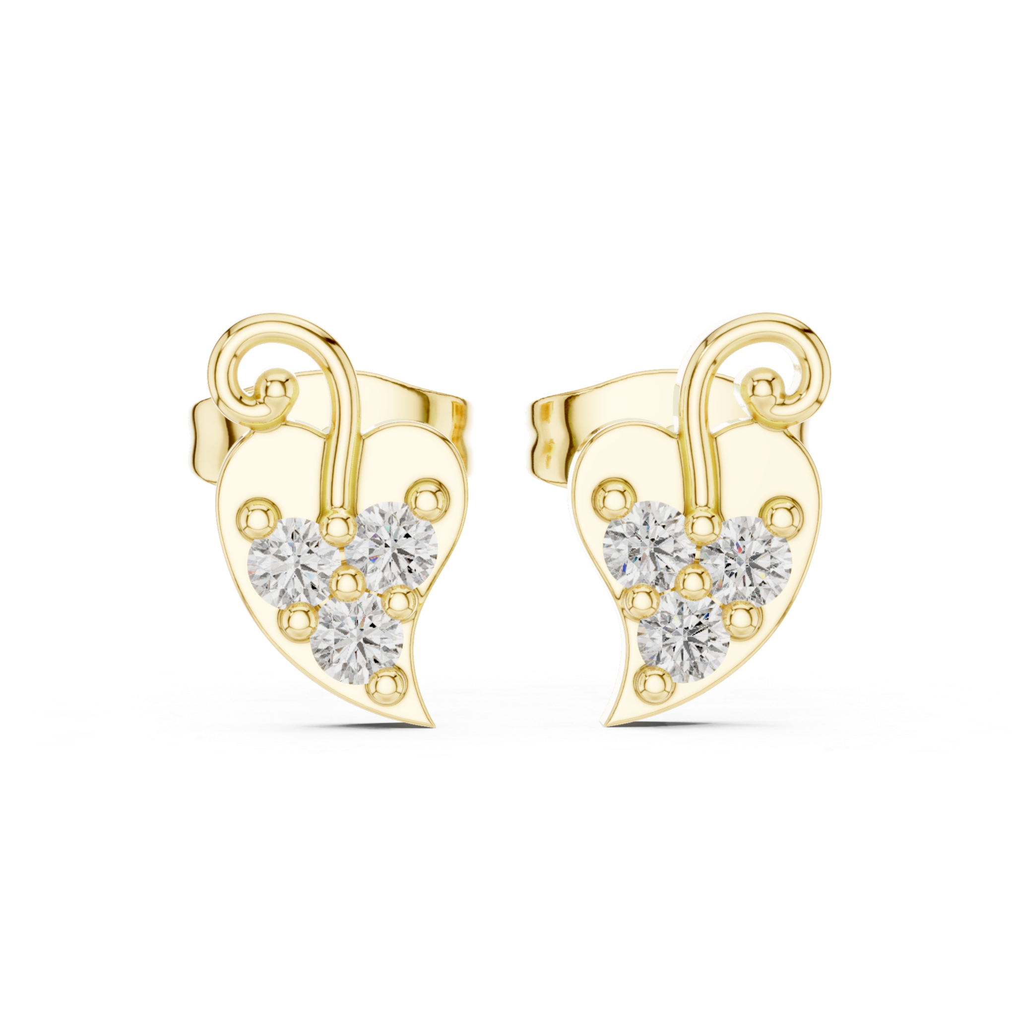 leaf-shaped diamond stud earrings.