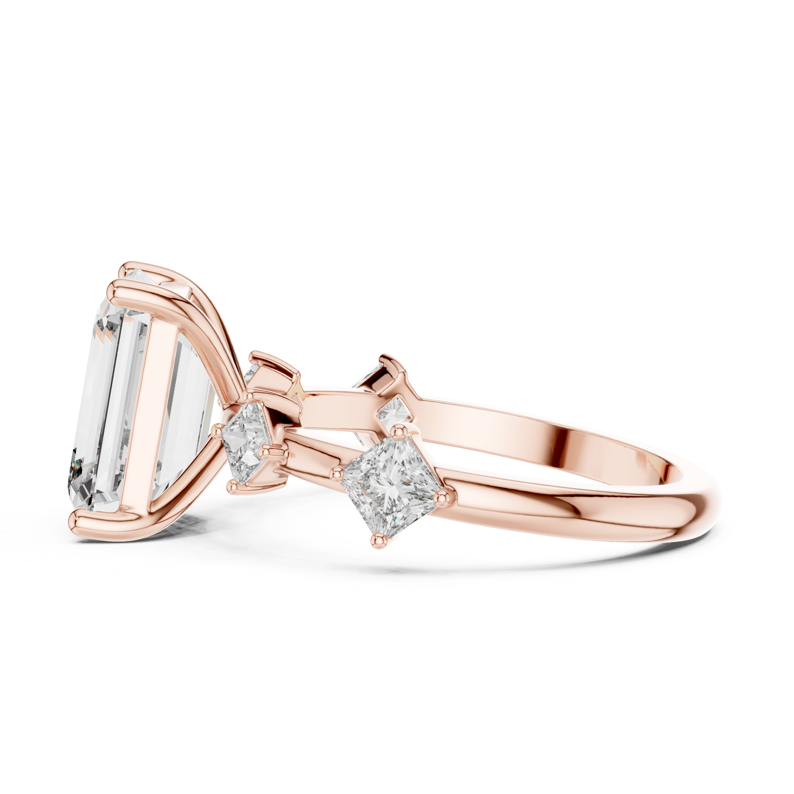 Emerald-Cut Center Diamond Ring with Princess-Cut Side Stones