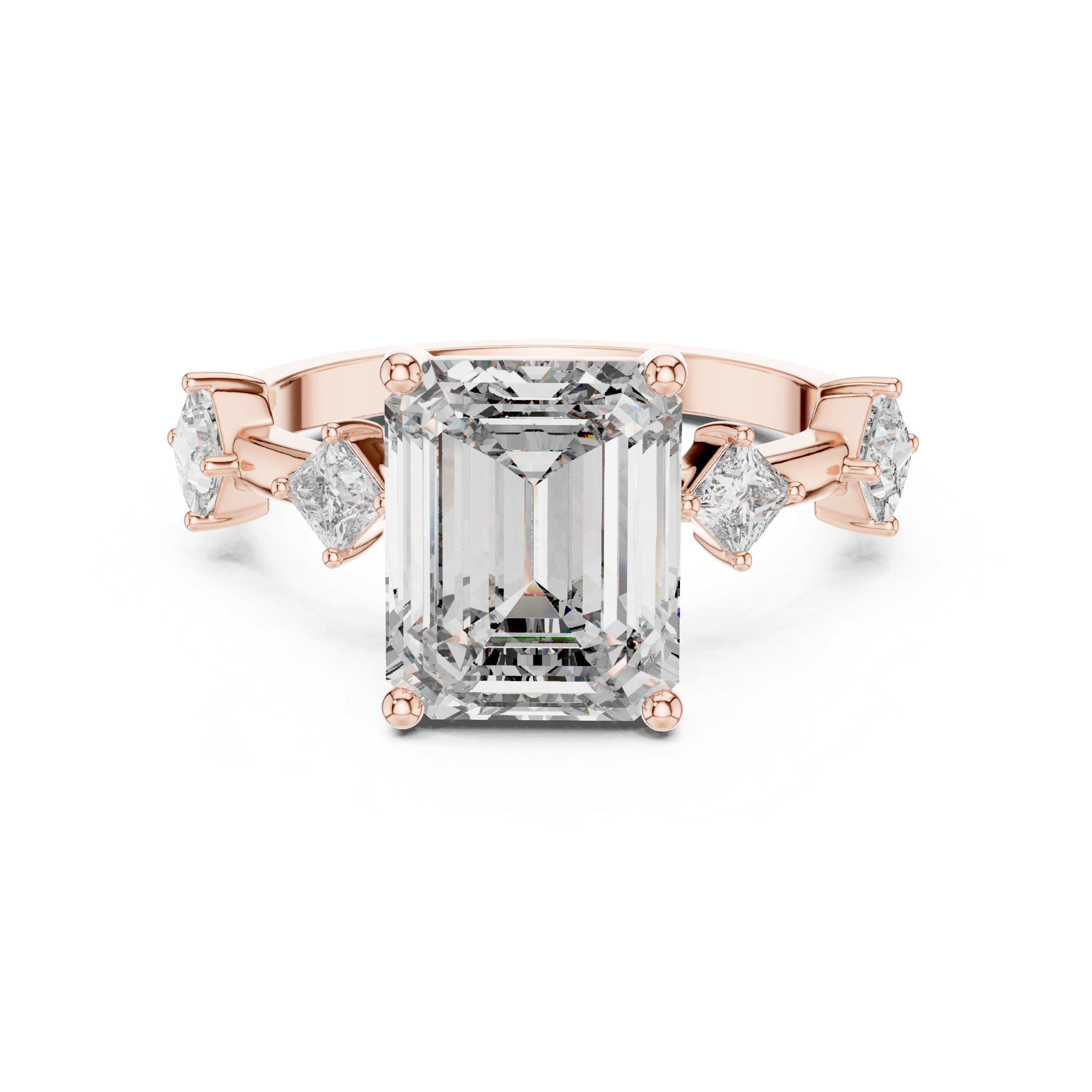 Emerald-Cut Center Diamond Ring with Princess-Cut Side Stones