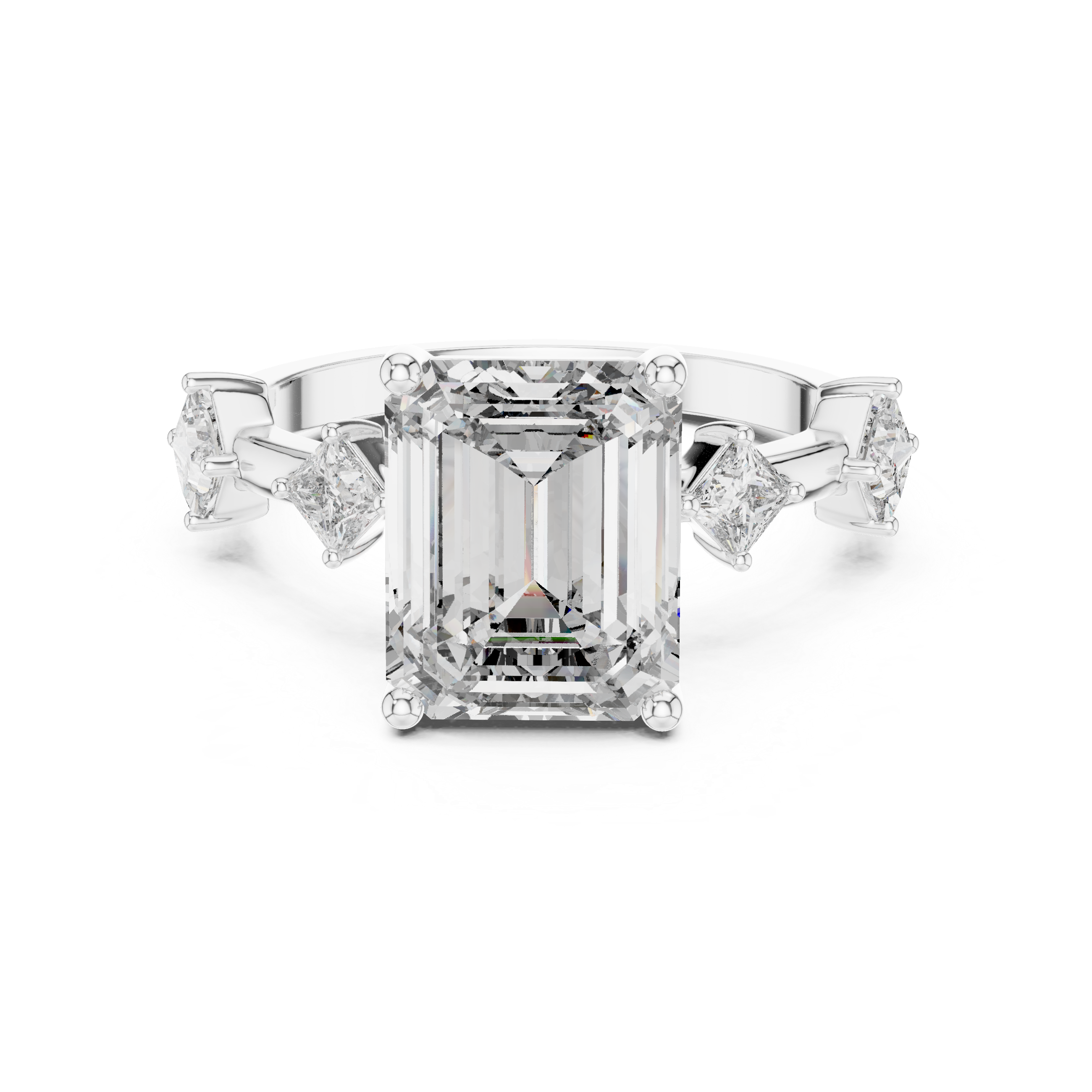 Emerald-Cut Center Diamond Ring with Princess-Cut Side Stones