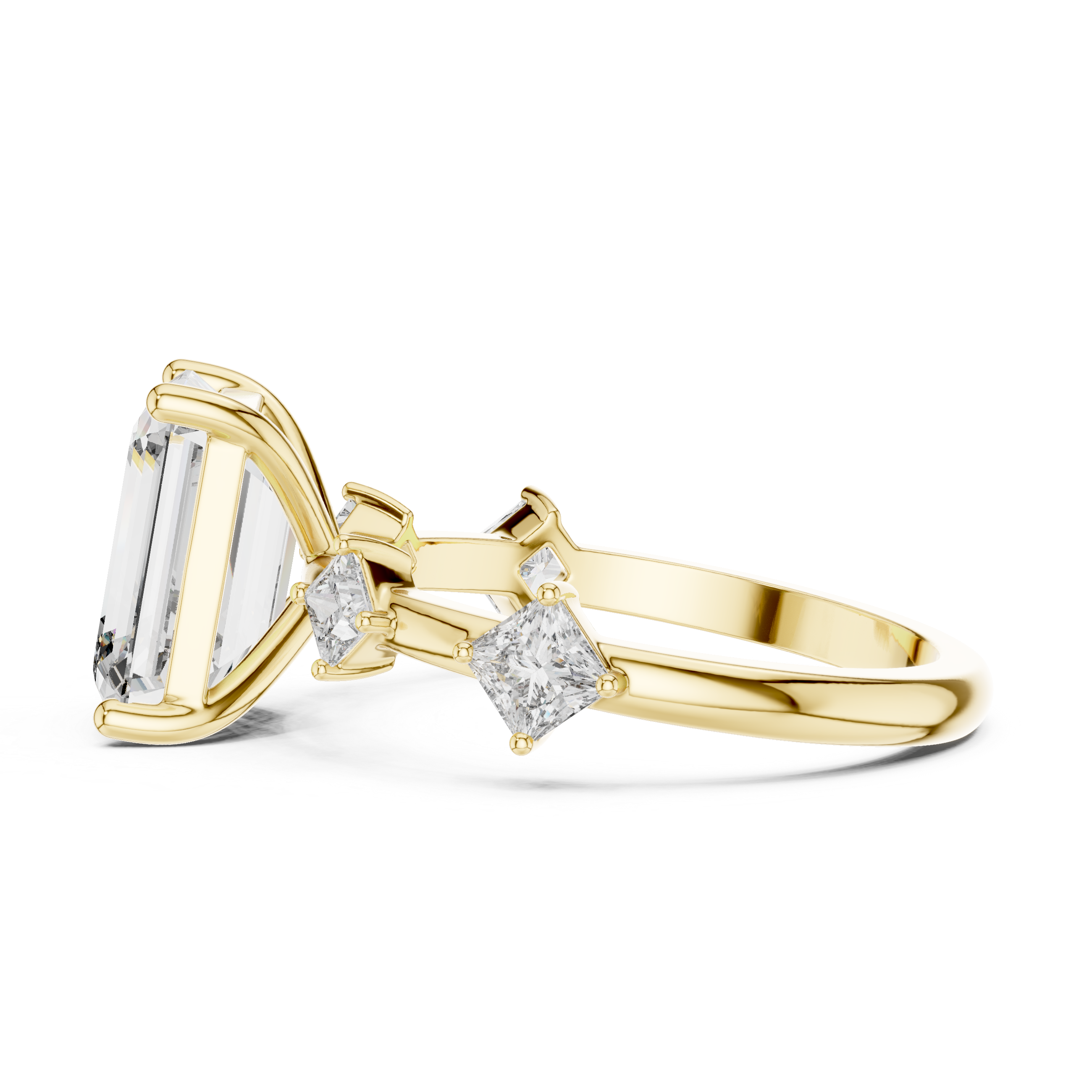 Emerald-Cut Center Diamond Ring with Princess-Cut Side Stones