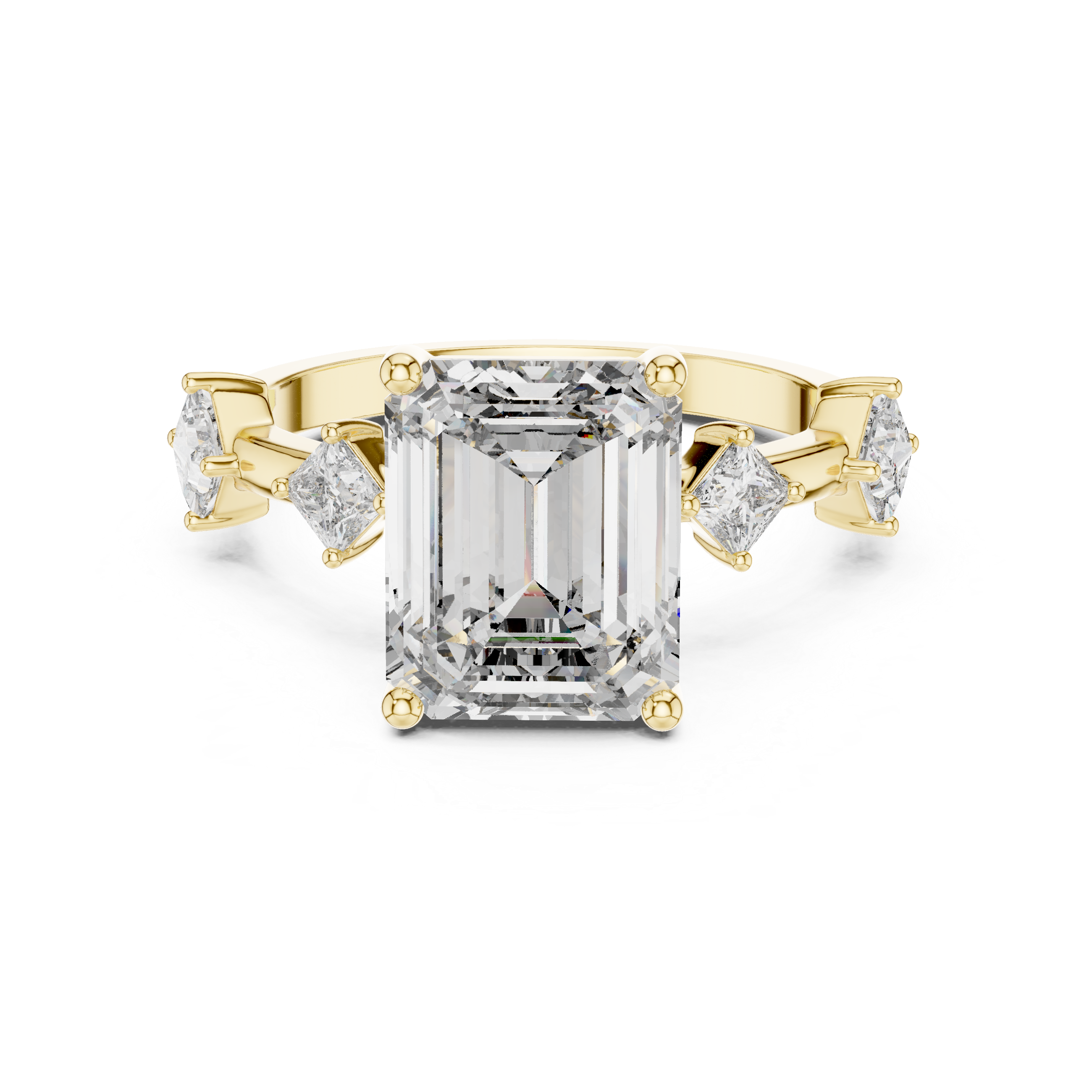 Emerald-Cut Center Diamond Ring with Princess-Cut Side Stones