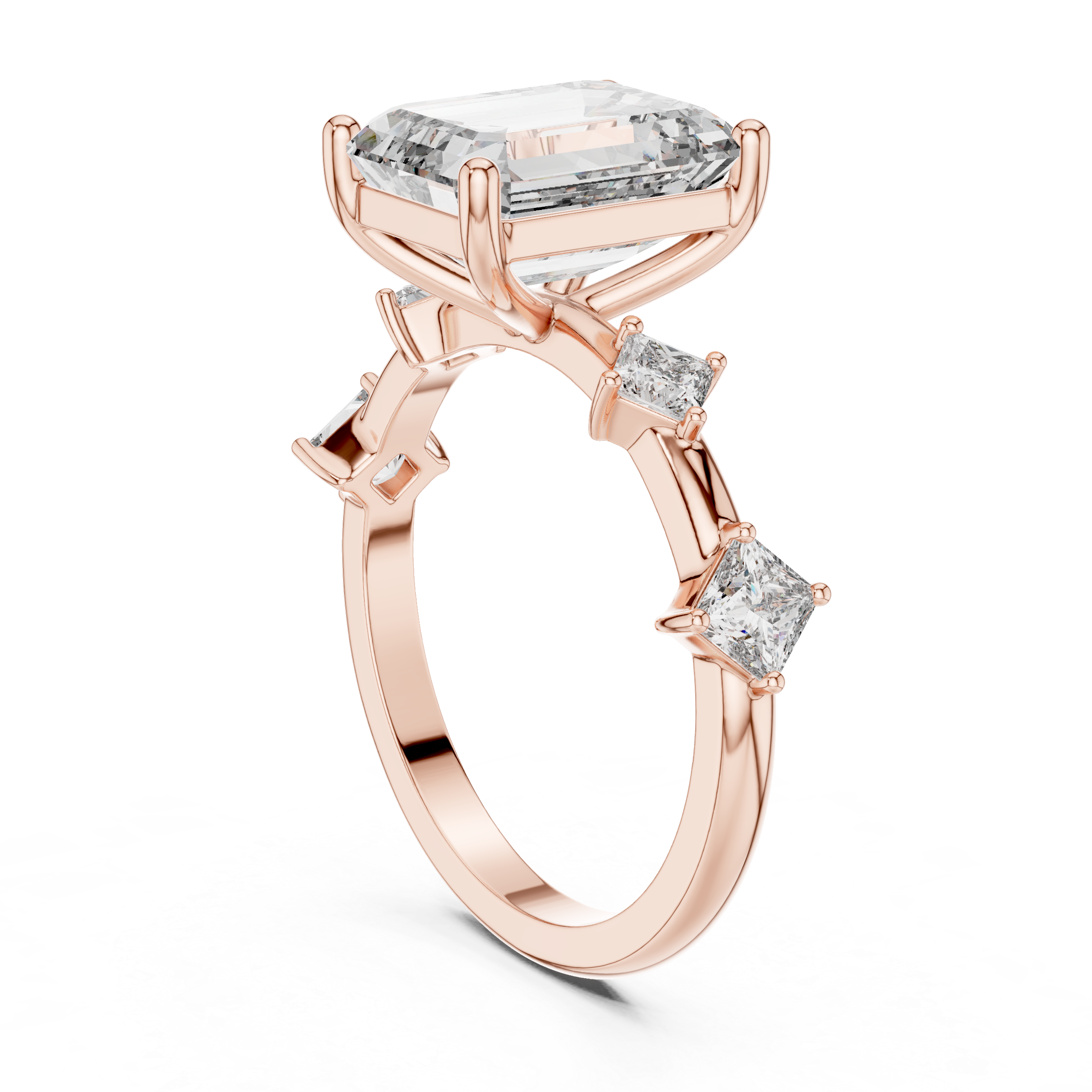 Emerald-Cut Center Diamond Ring with Princess-Cut Side Stones