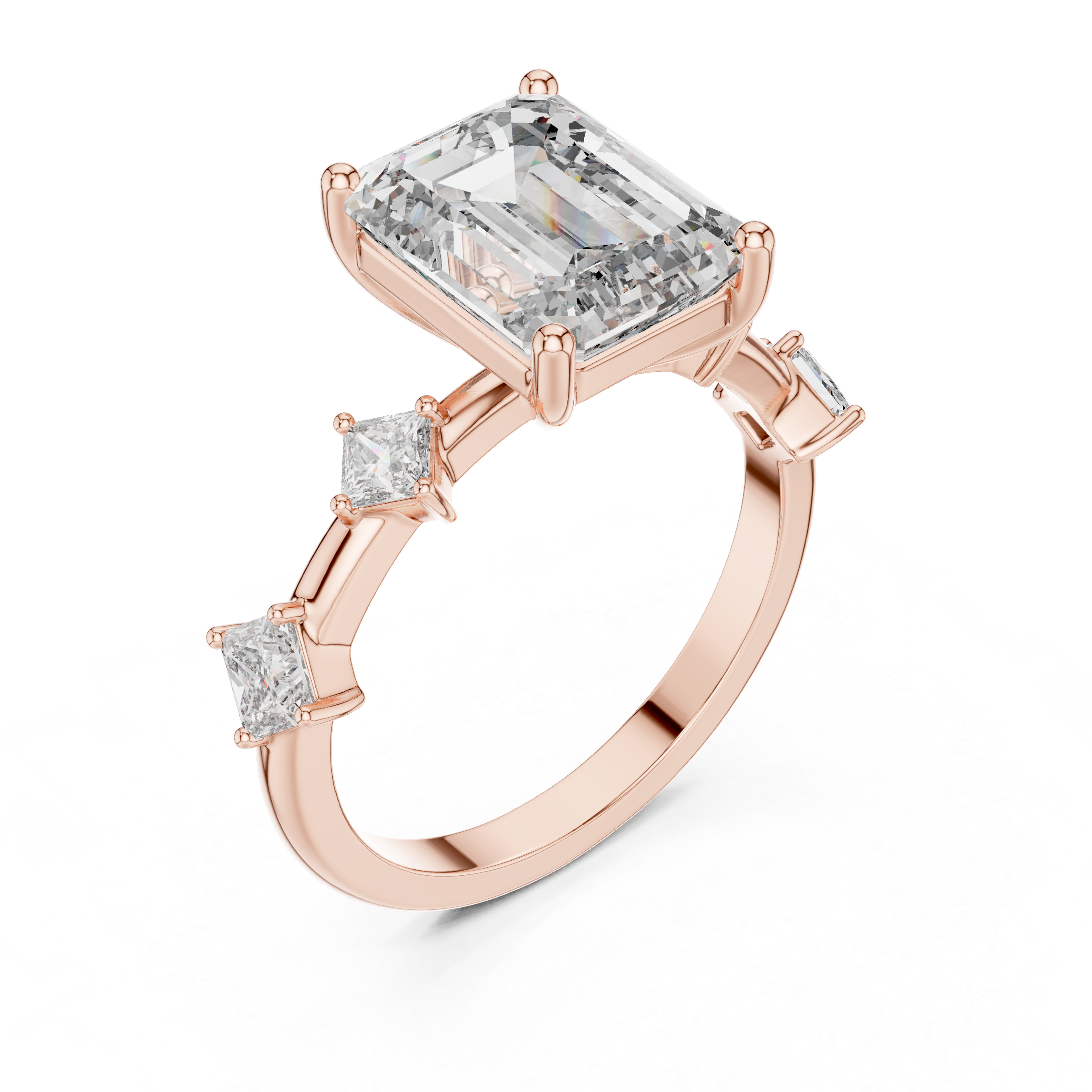 Emerald-Cut Center Diamond Ring with Princess-Cut Side Stones