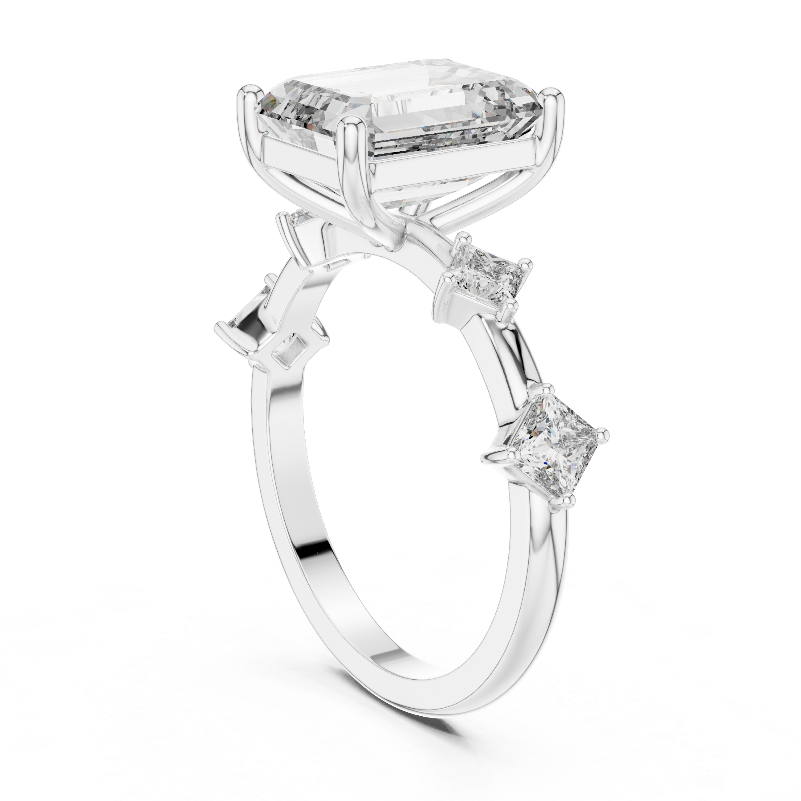 Emerald-Cut Center Diamond Ring with Princess-Cut Side Stones