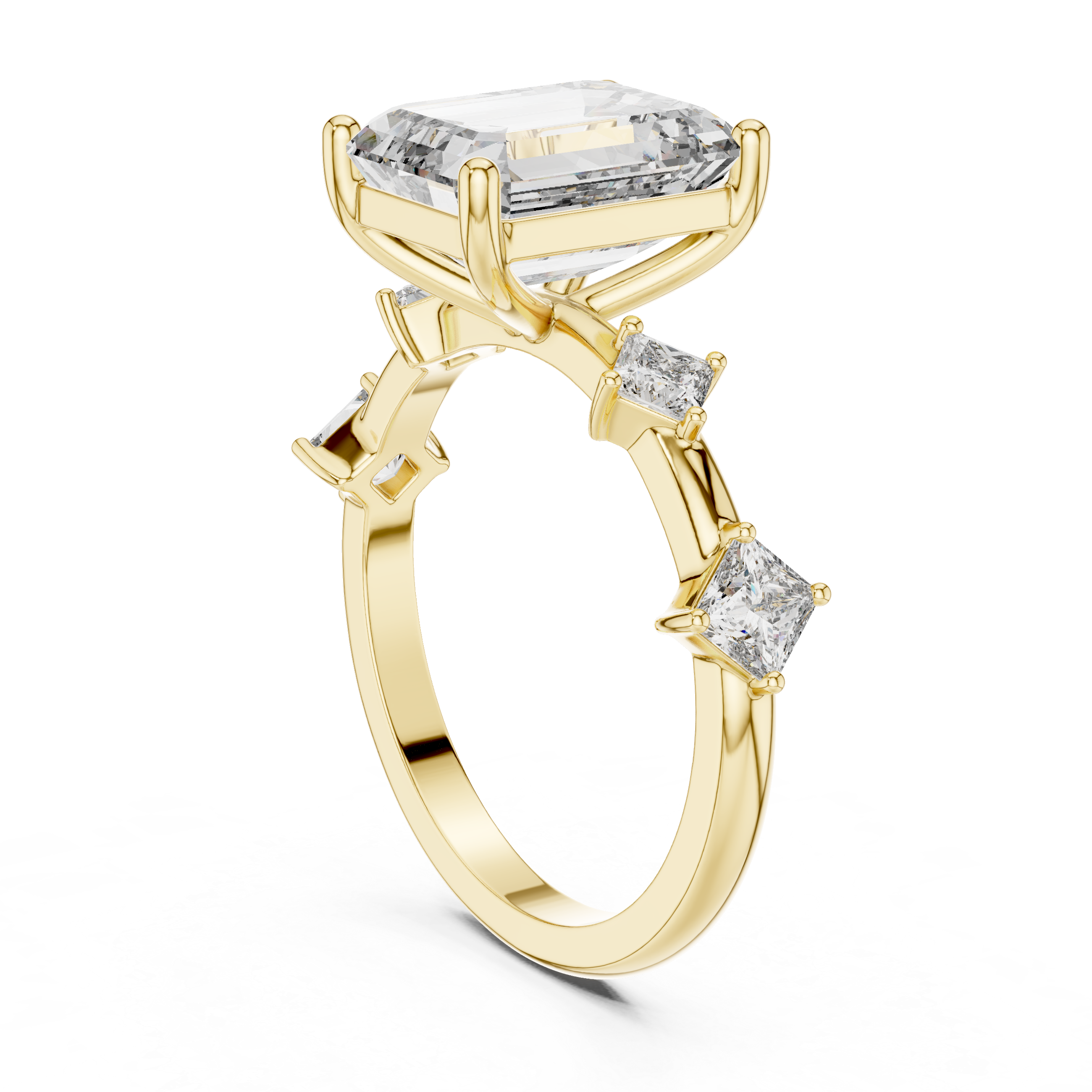 Emerald-Cut Center Diamond Ring with Princess-Cut Side Stones
