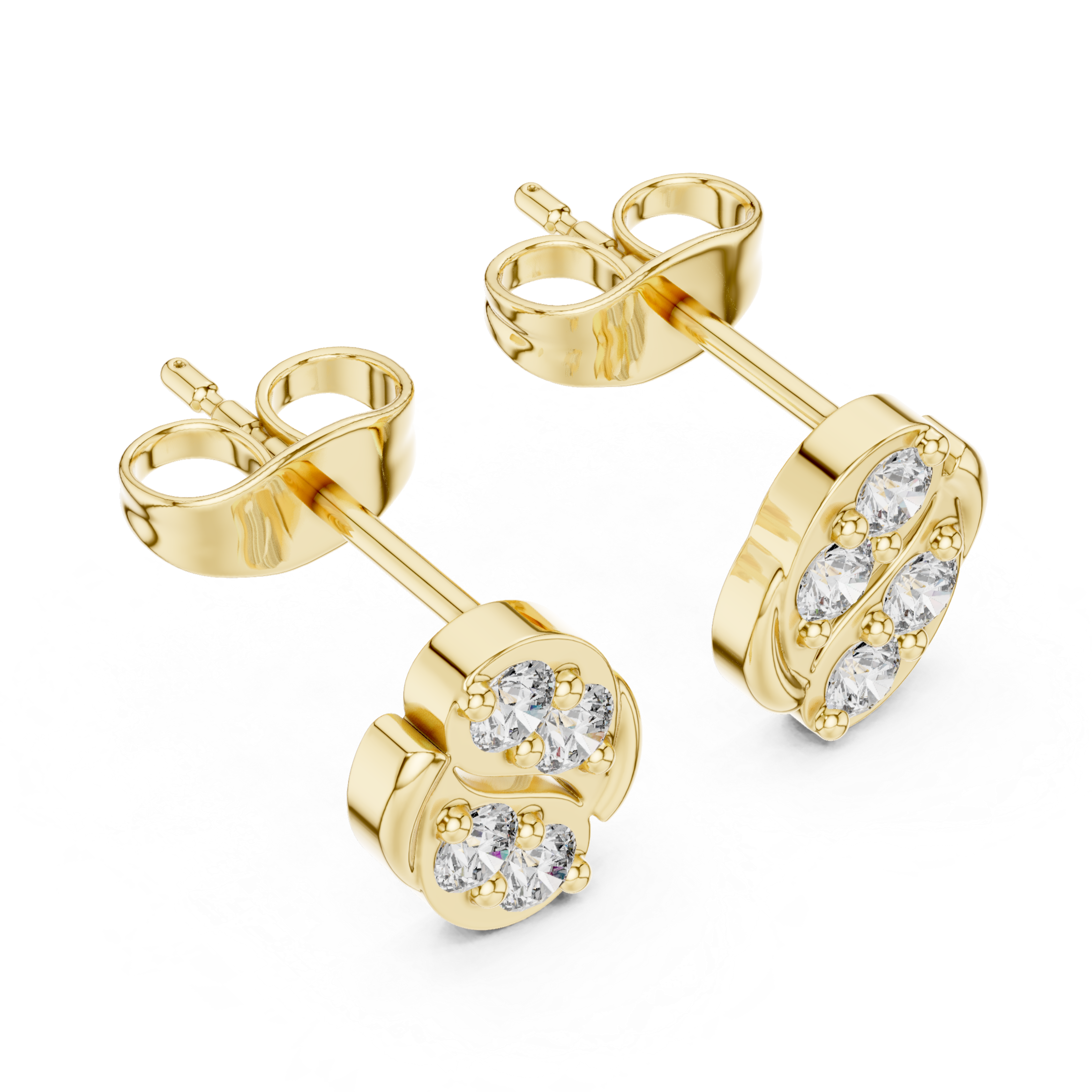Abstract diamond cluster stud earrings.