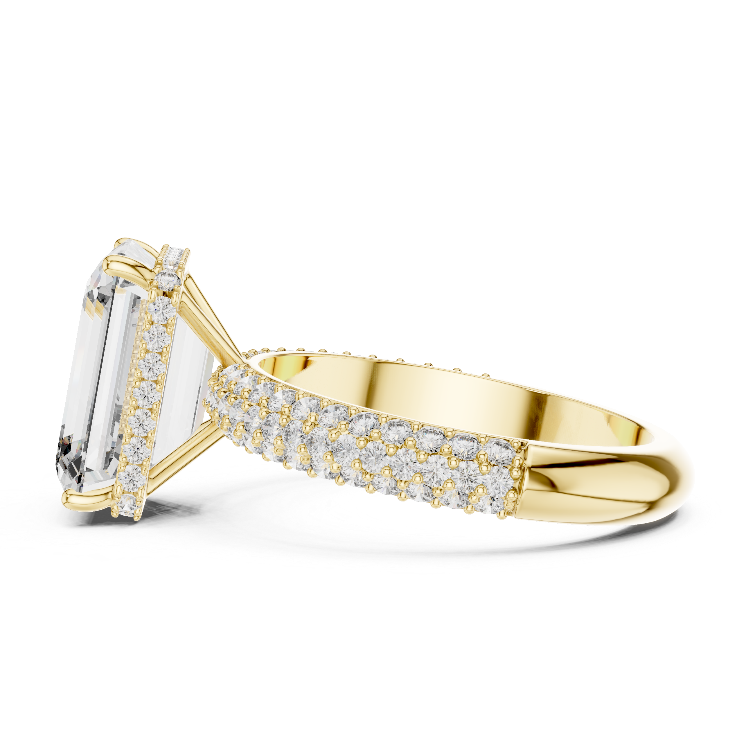 Emerald-Cut Diamond Ring with Pave Diamond Band