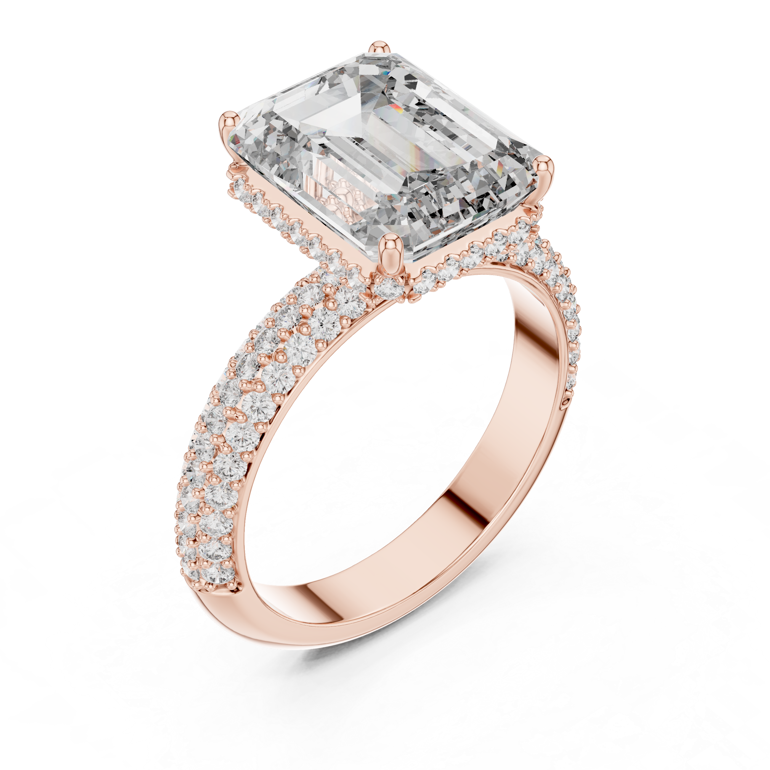 Emerald-Cut Diamond Ring with Pave Diamond Band