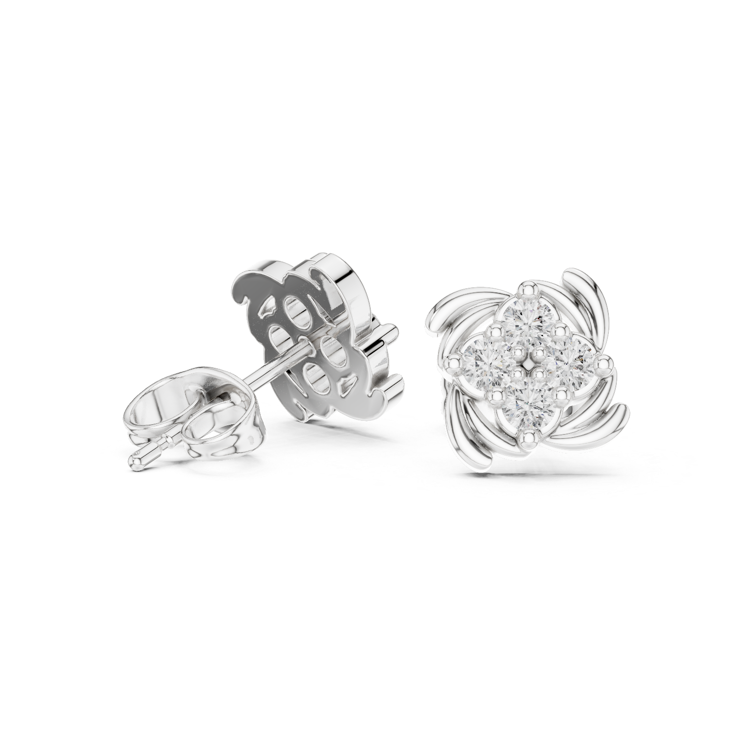 woven floral diamond stud earrings