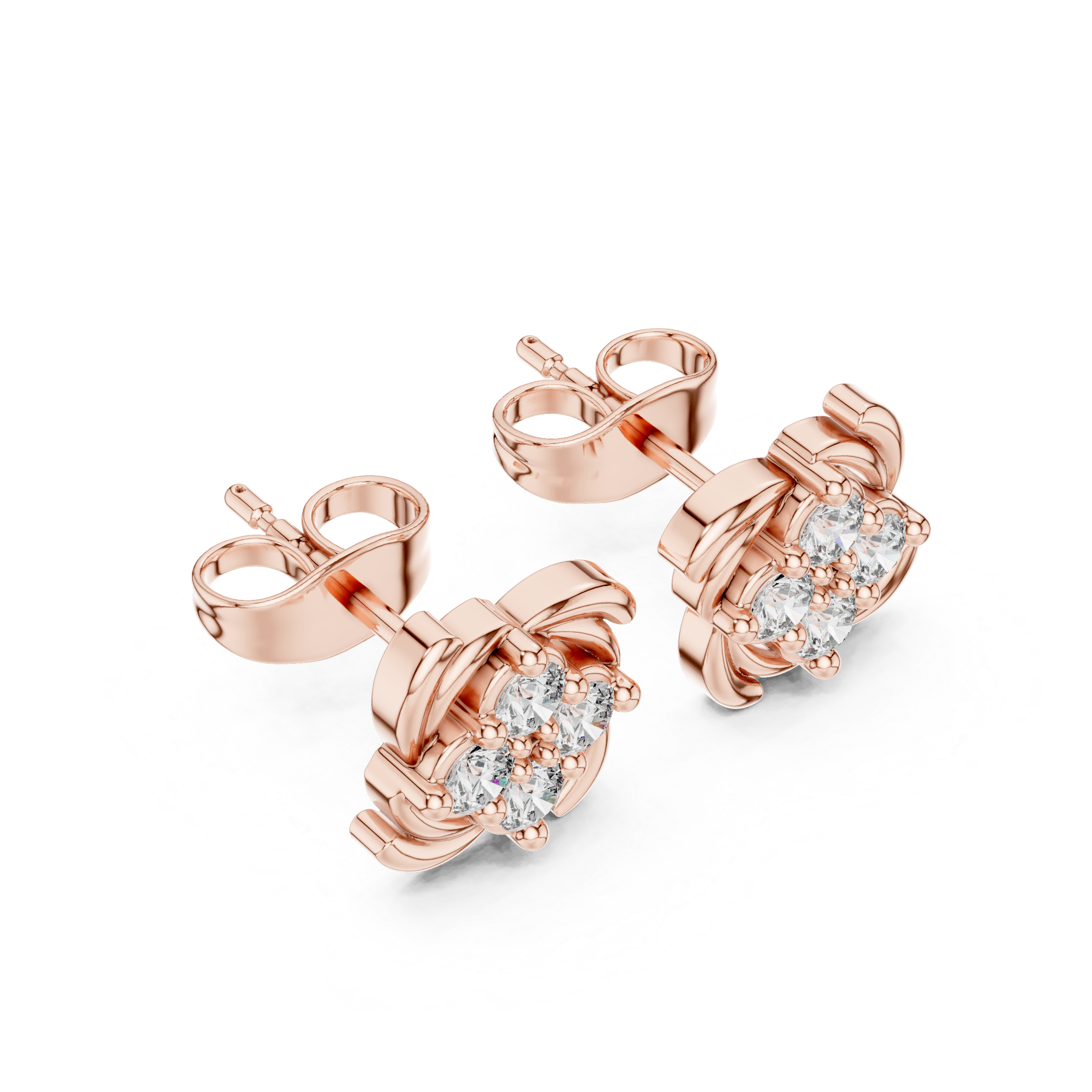 woven floral diamond stud earrings