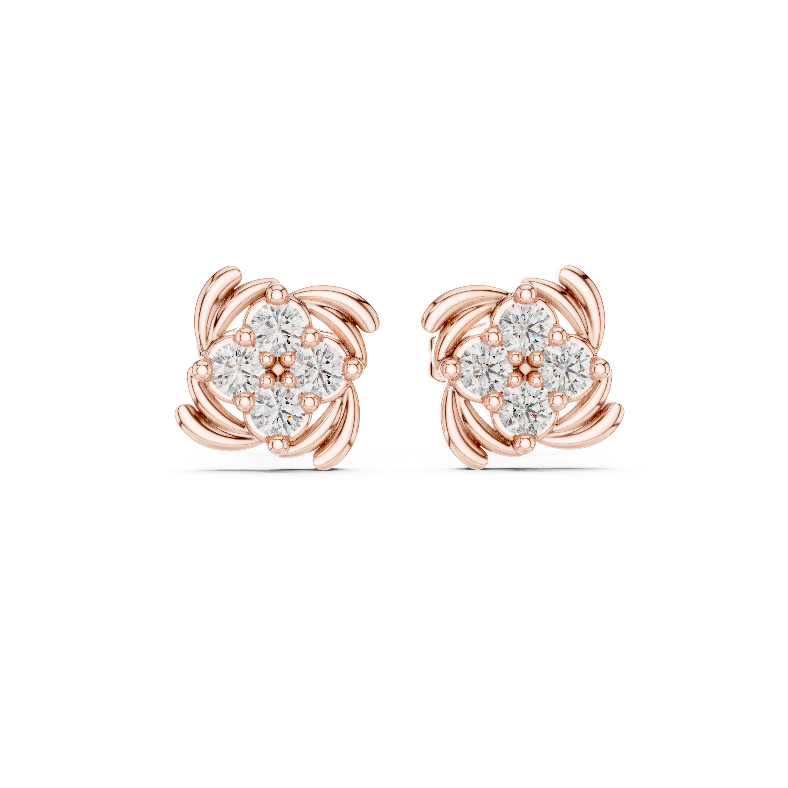 woven floral diamond stud earrings