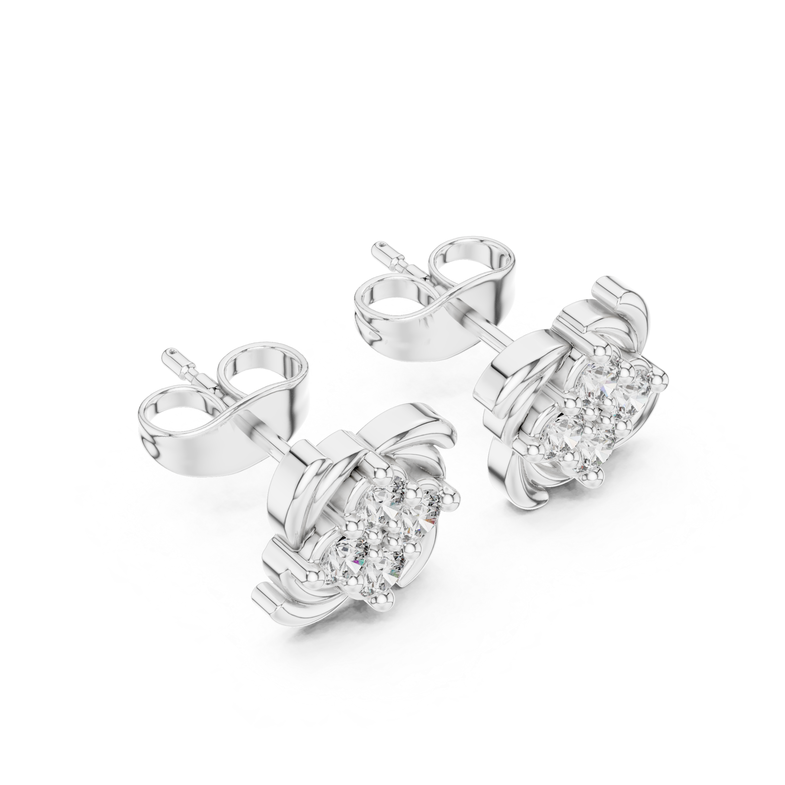 woven floral diamond stud earrings