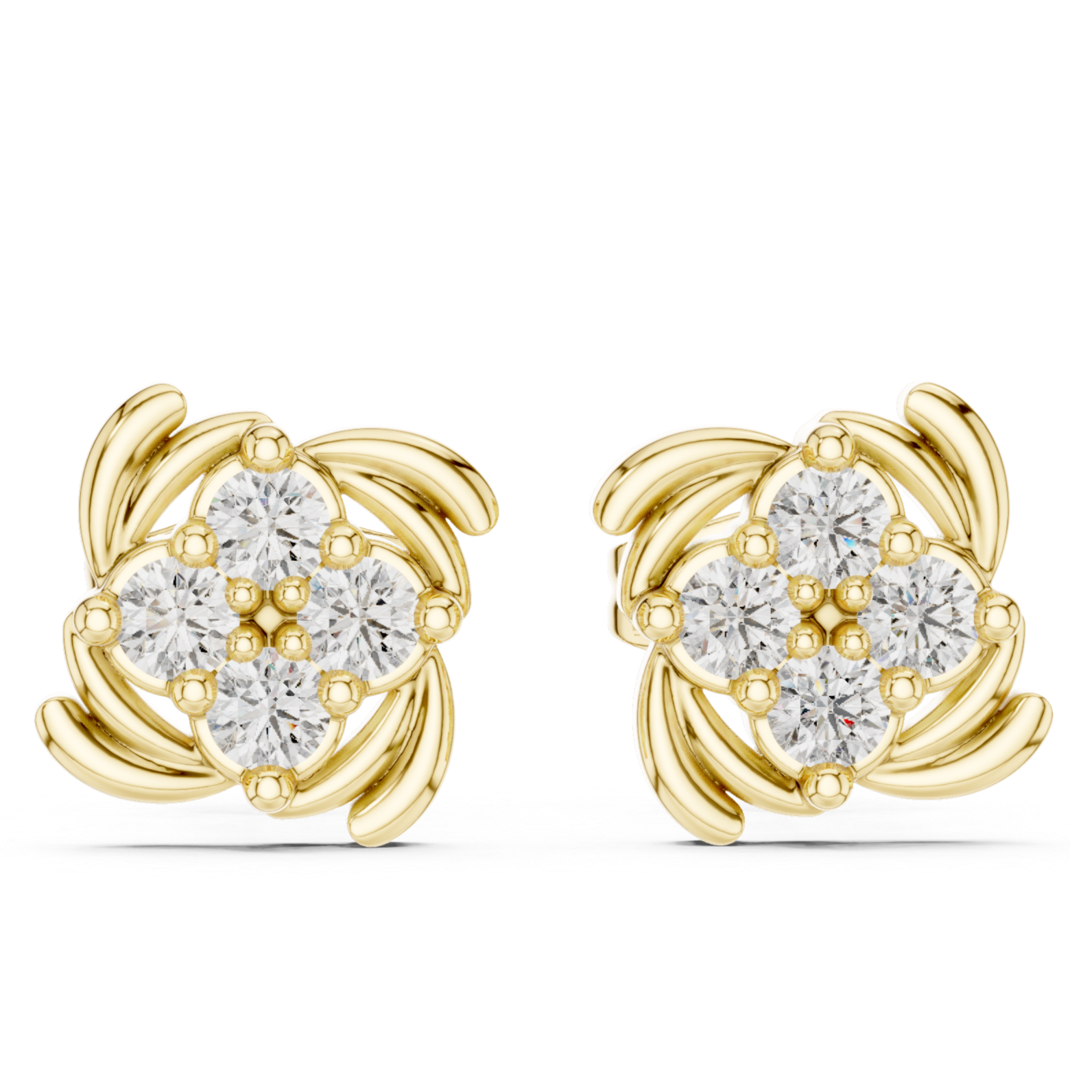 woven floral diamond stud earrings
