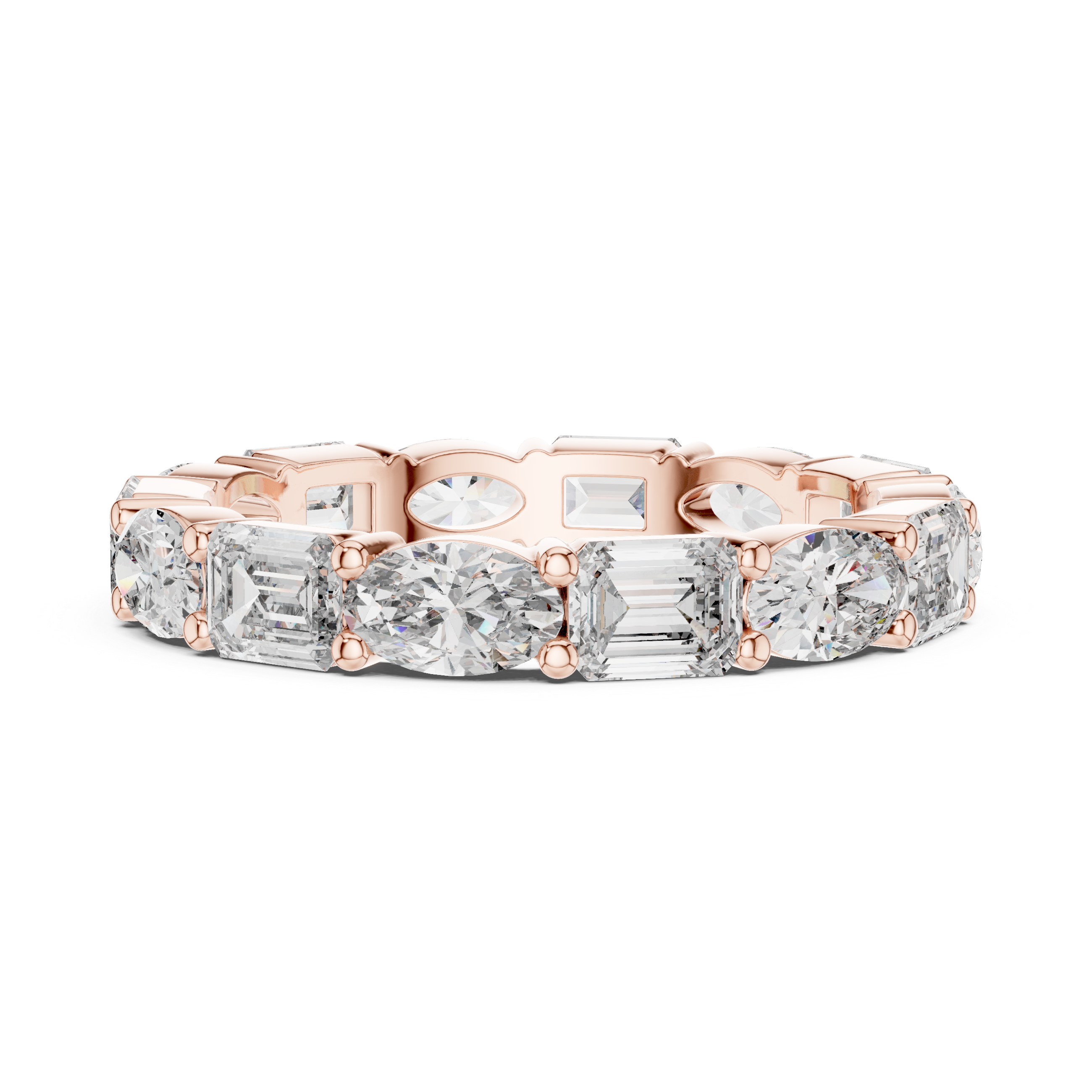 Alternating Oval and Emerald-Cut Diamond Eternity Band
