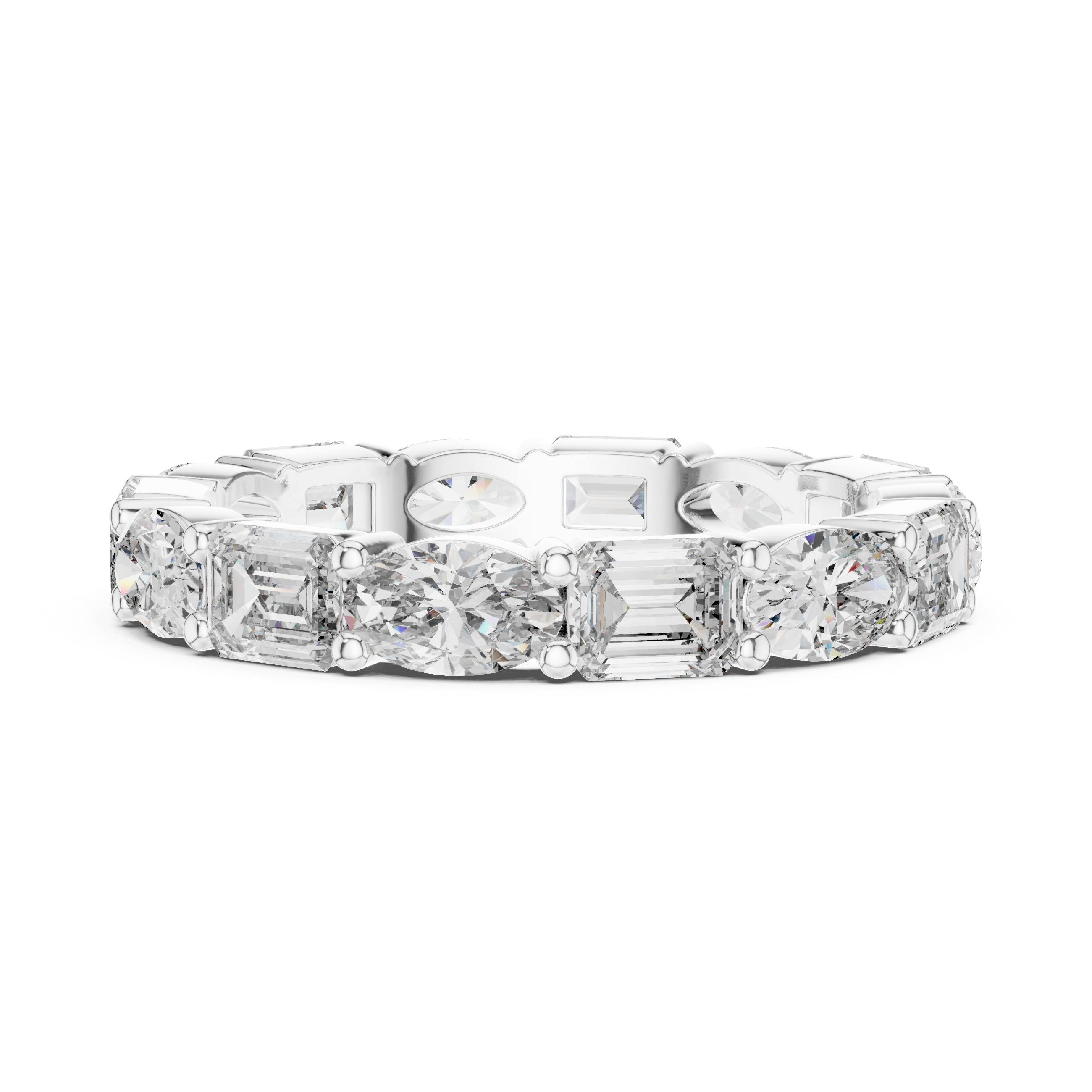Alternating Oval and Emerald-Cut Diamond Eternity Band