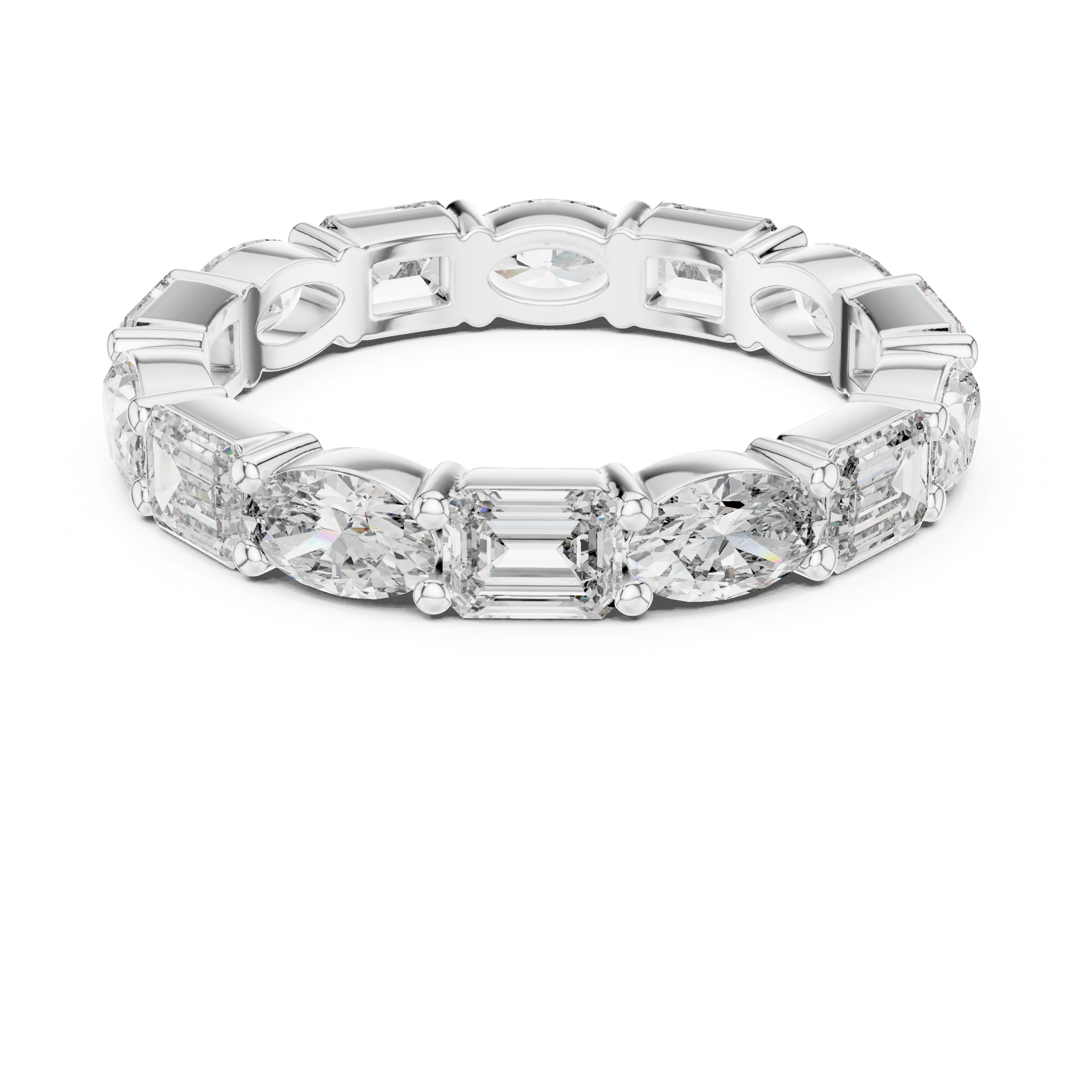 Alternating Oval and Emerald-Cut Diamond Eternity Band