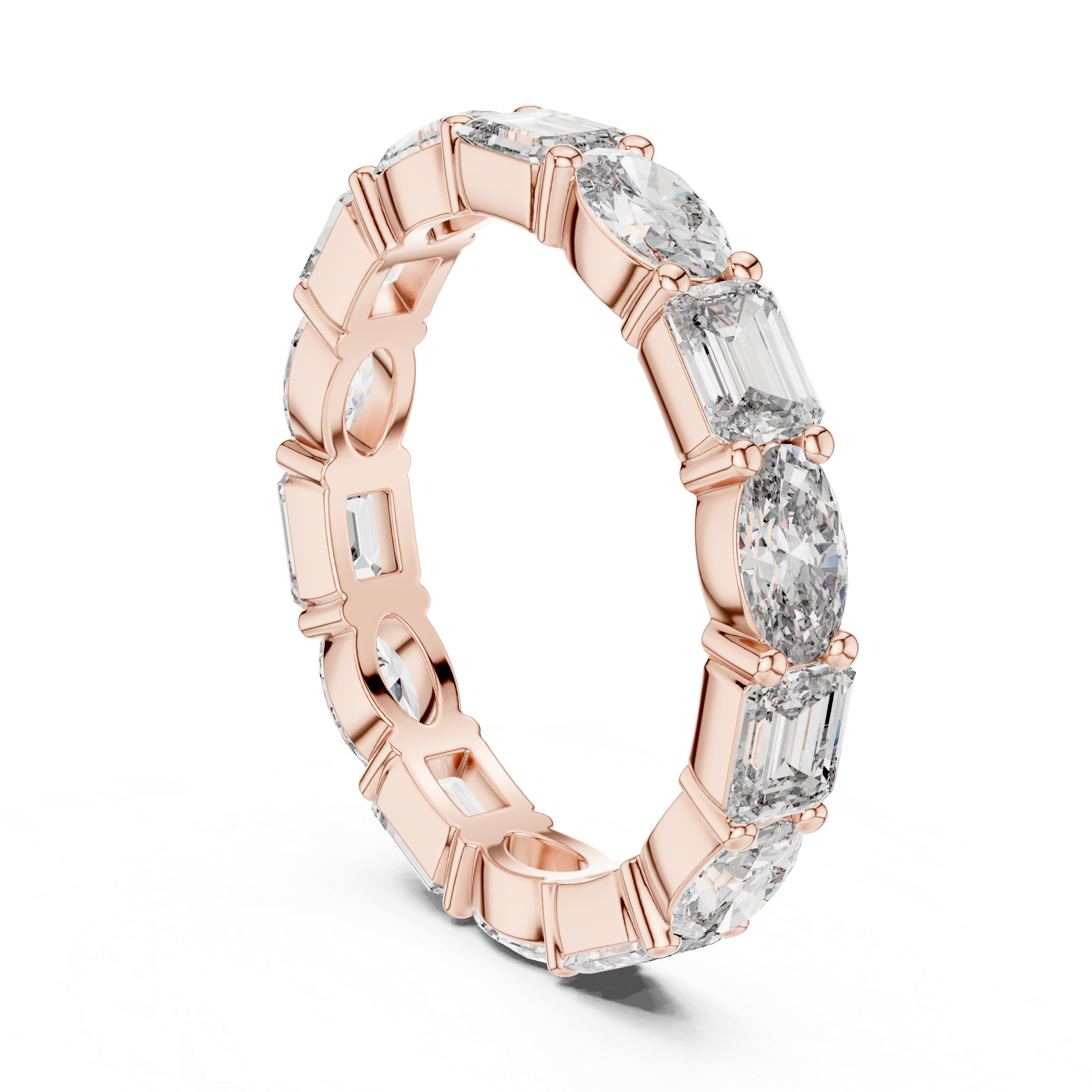 Alternating Oval and Emerald-Cut Diamond Eternity Band