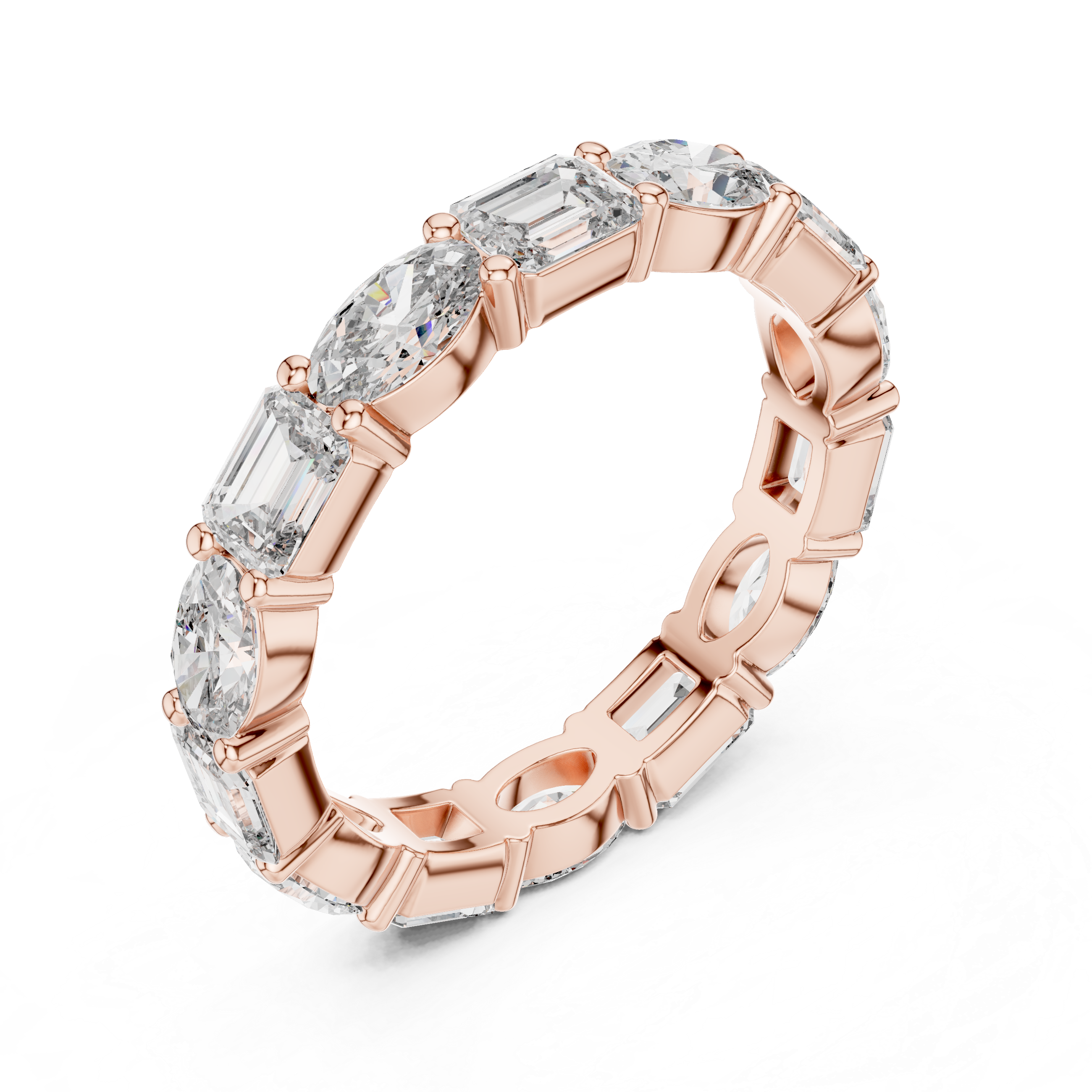 Alternating Oval and Emerald-Cut Diamond Eternity Band