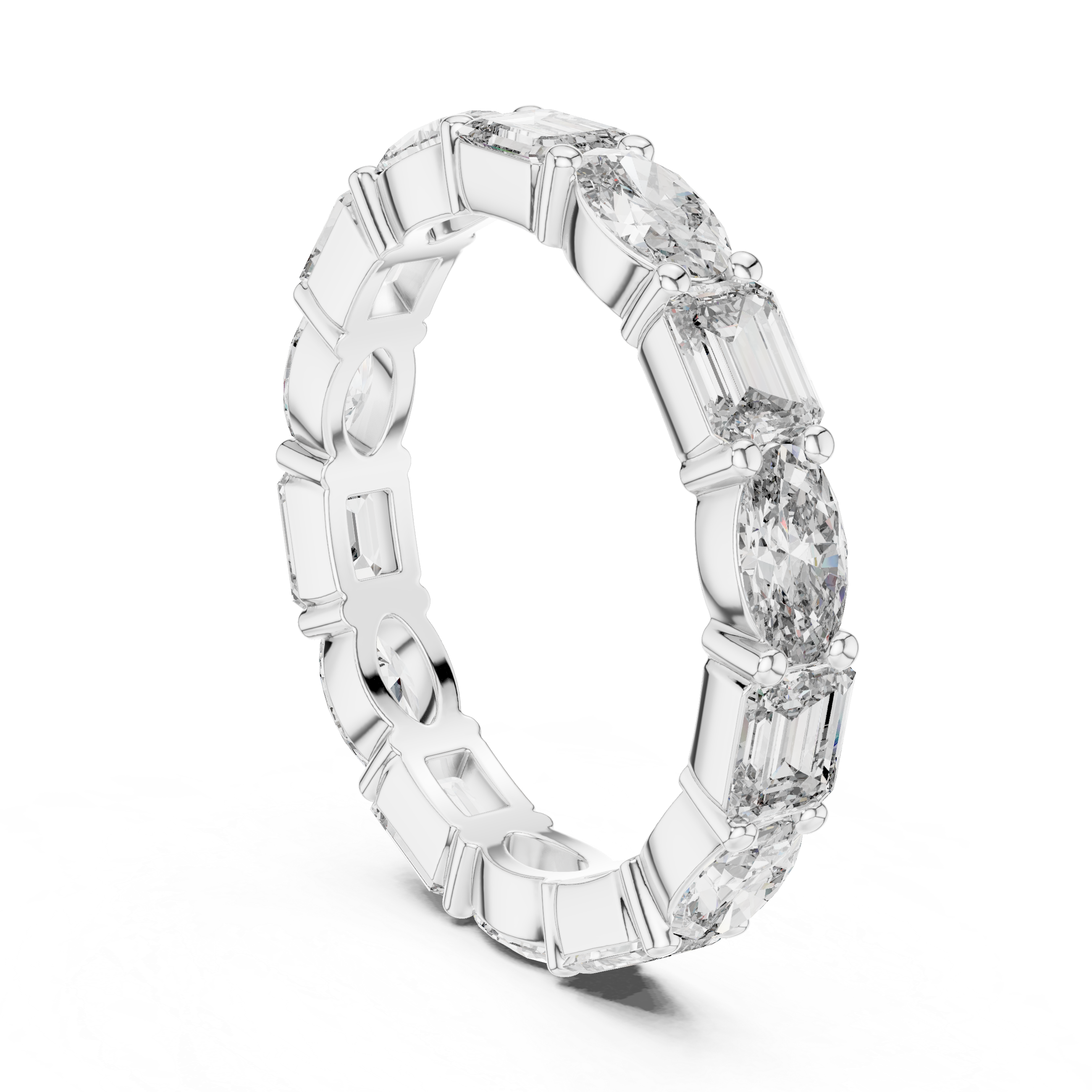 Alternating Oval and Emerald-Cut Diamond Eternity Band