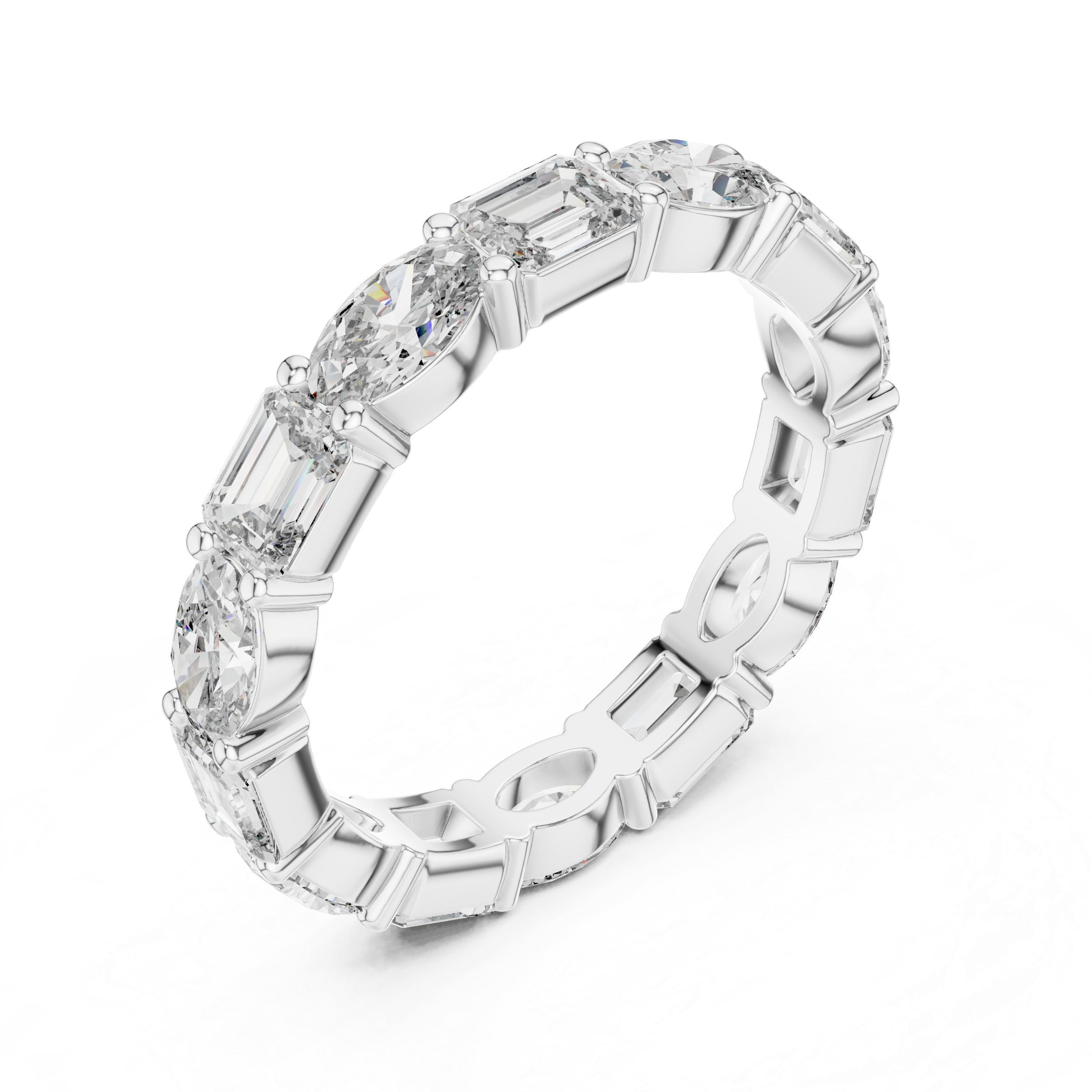 Alternating Oval and Emerald-Cut Diamond Eternity Band