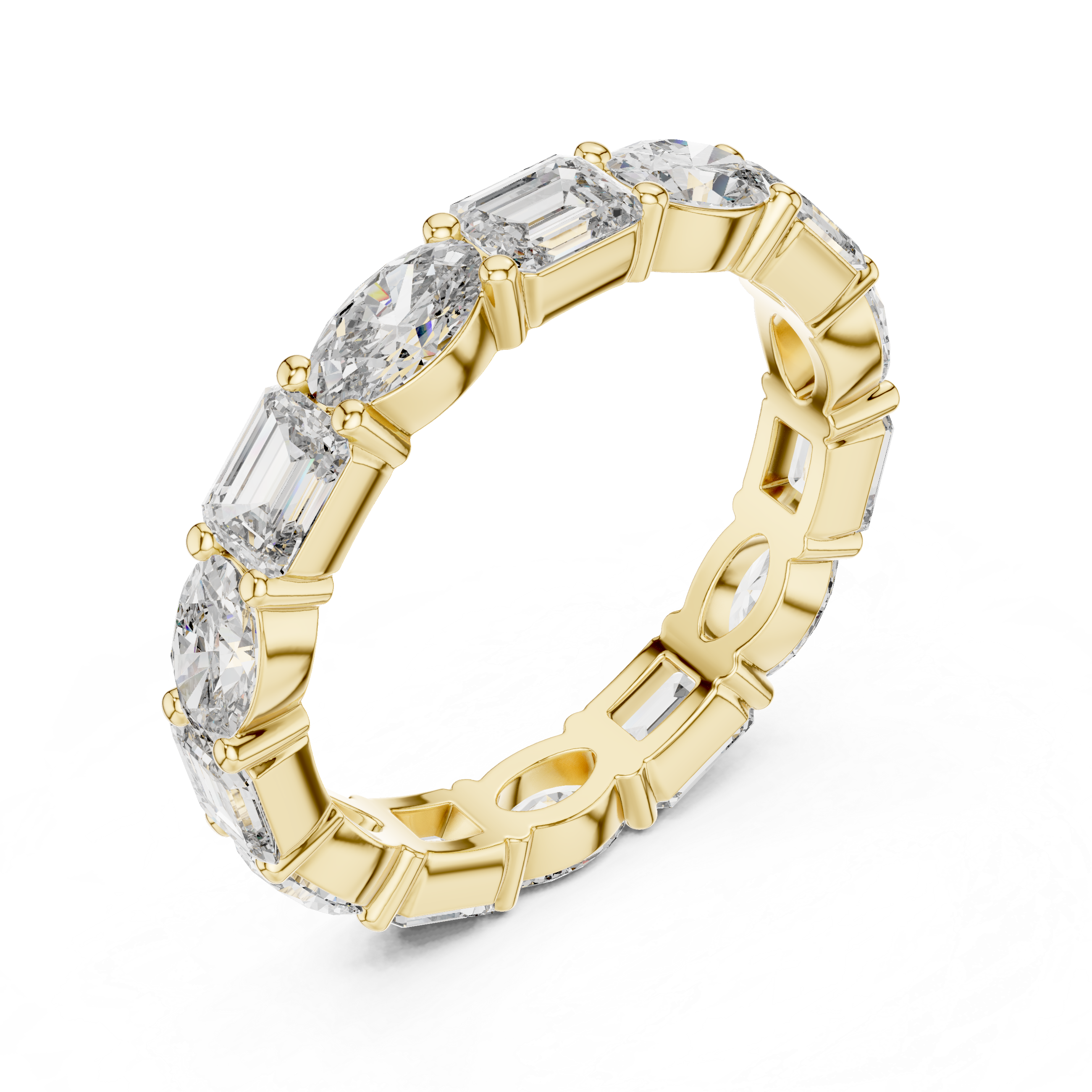 Alternating Oval and Emerald-Cut Diamond Eternity Band