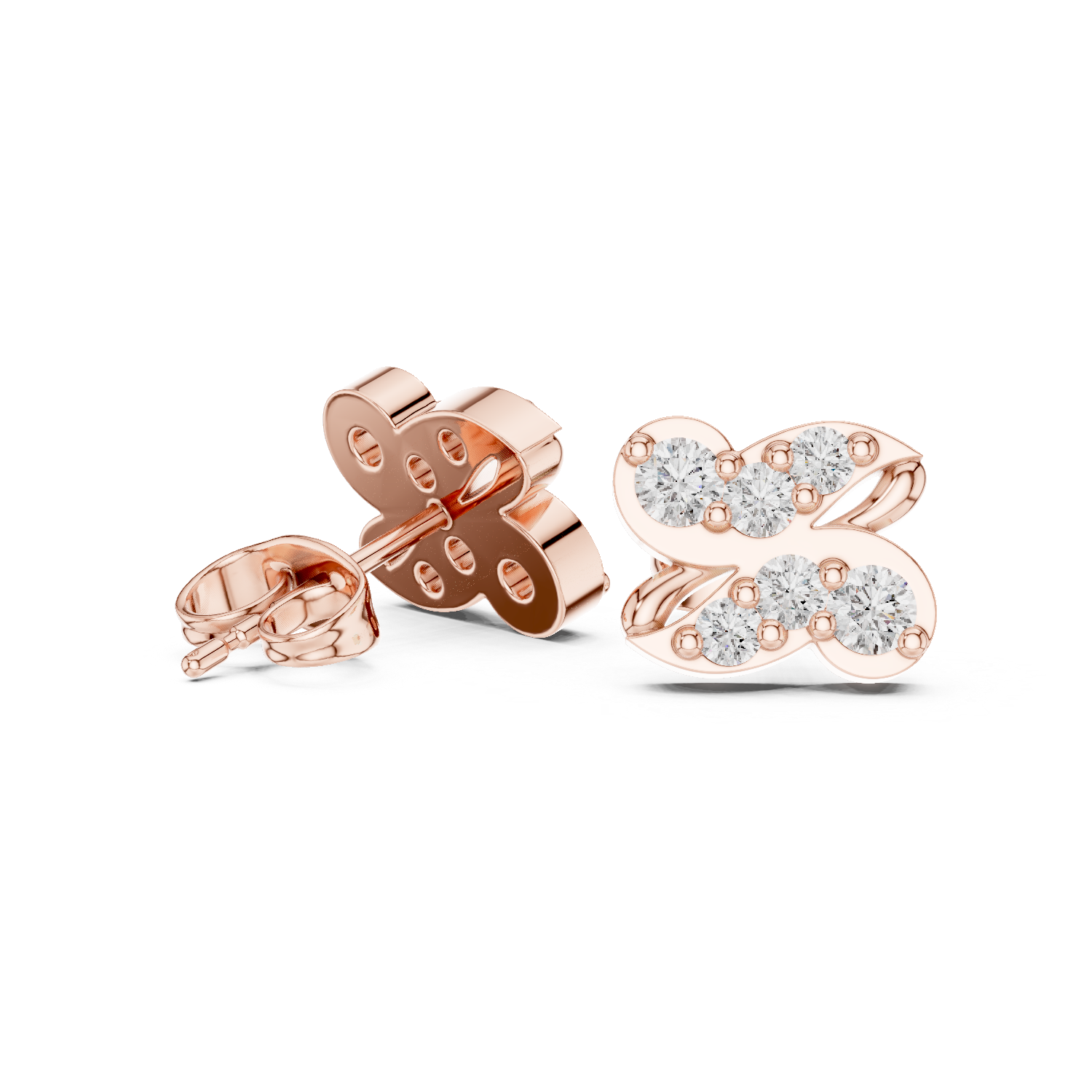 Double-row round diamond stud earrings.