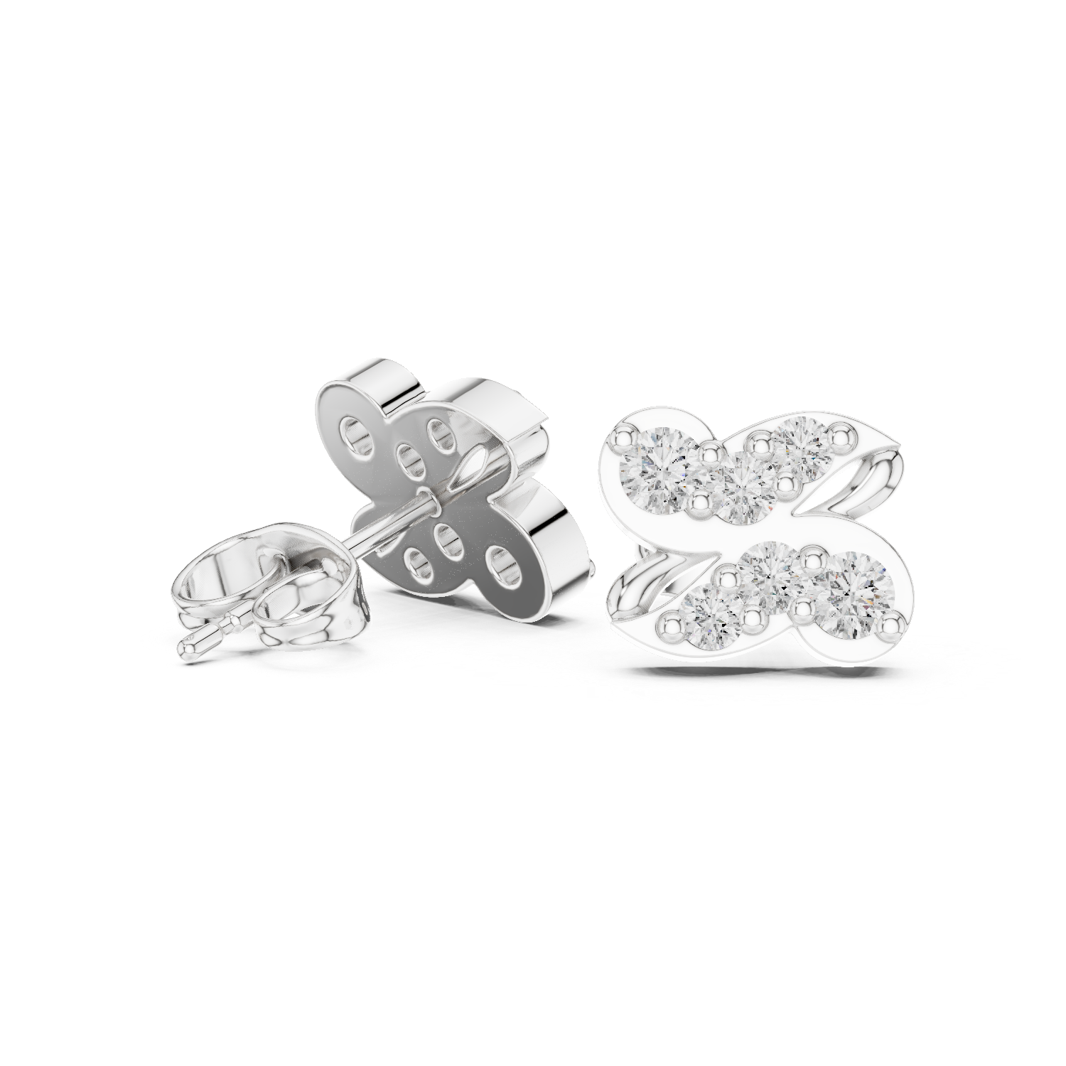 Double-row round diamond stud earrings.