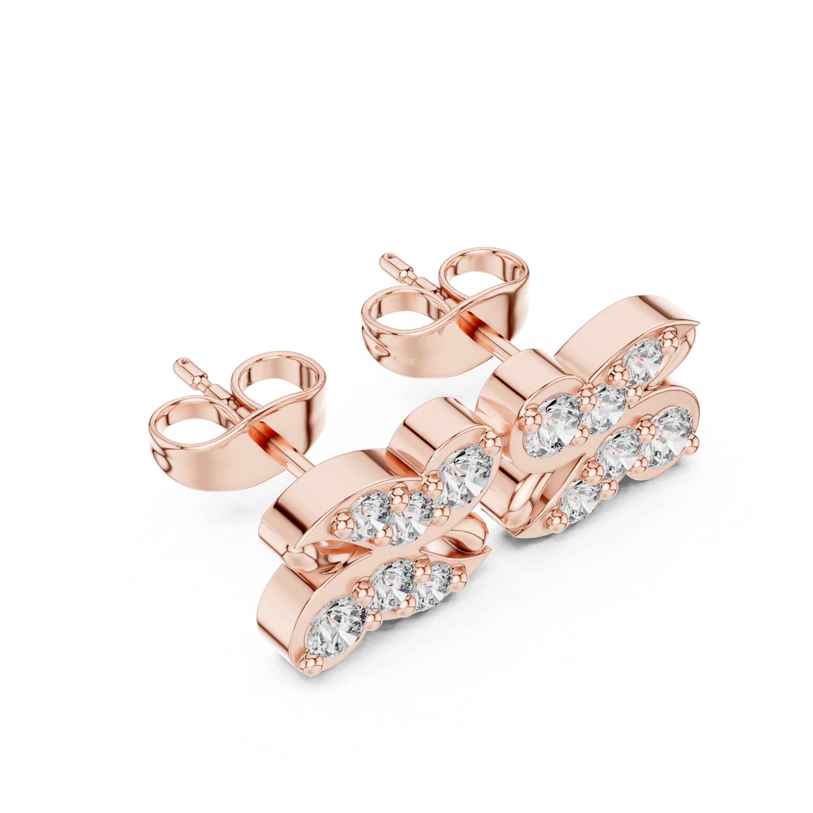 Double-row round diamond stud earrings.