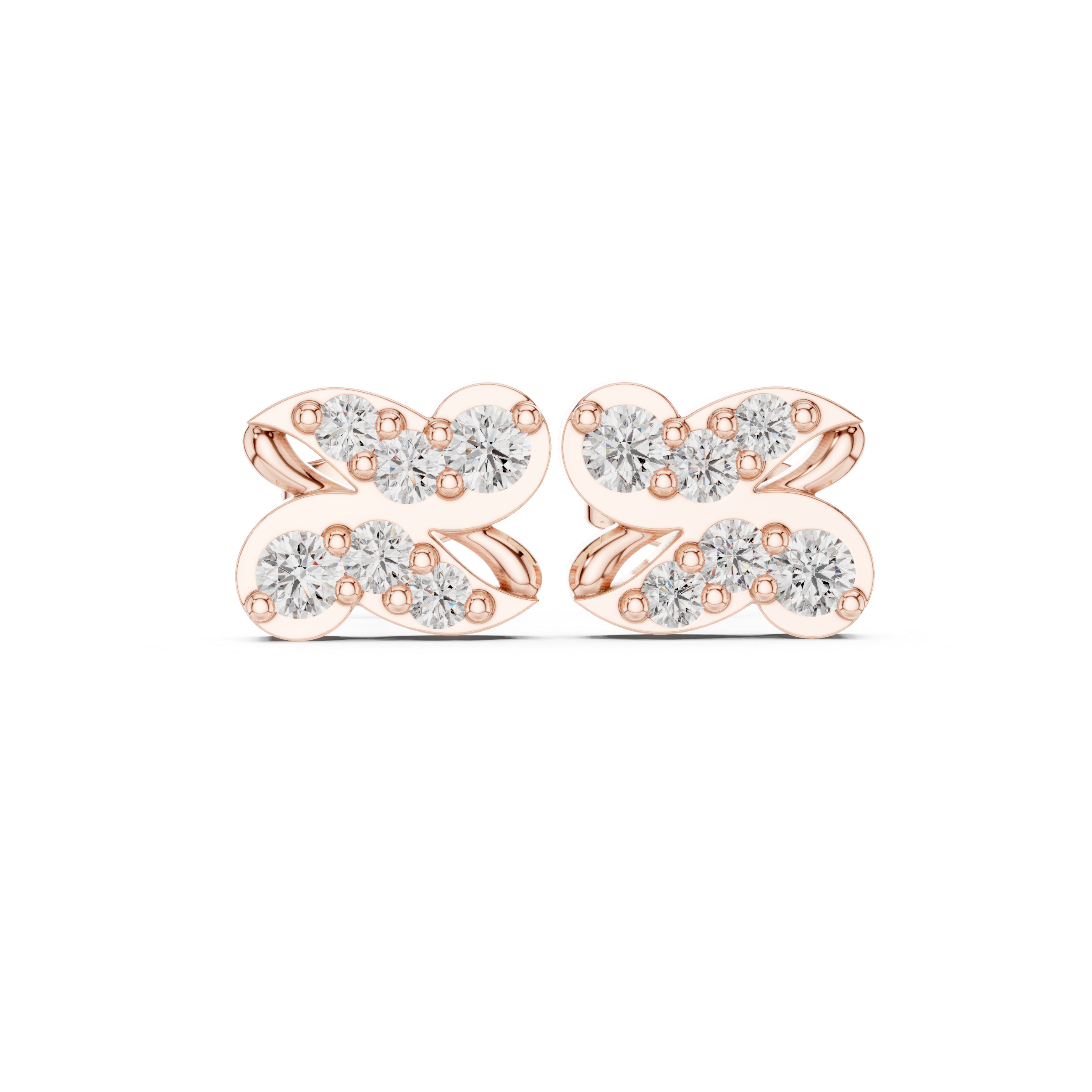 Double-row round diamond stud earrings.
