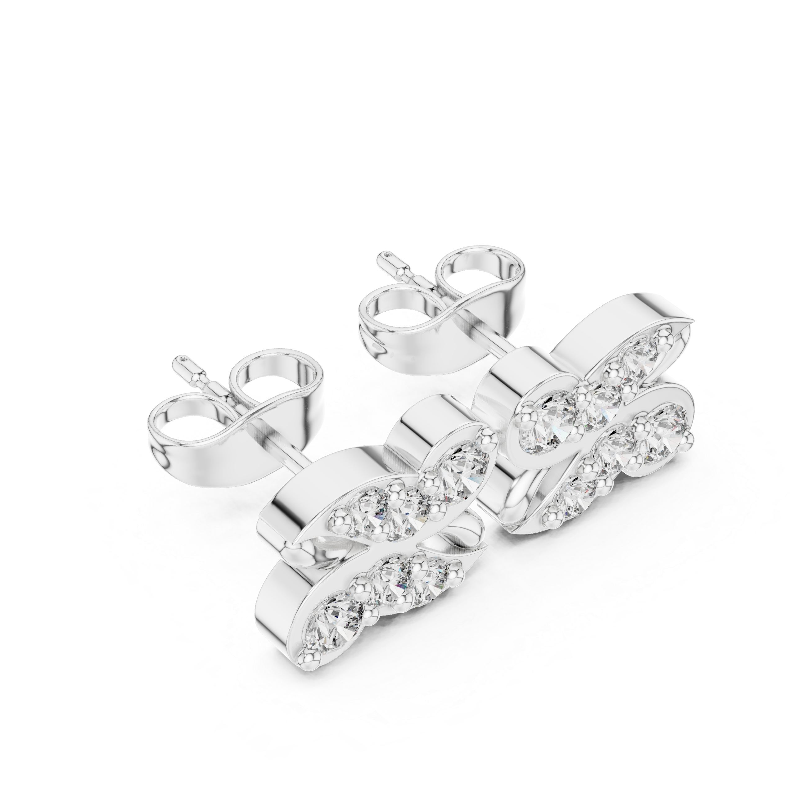 Double-row round diamond stud earrings.