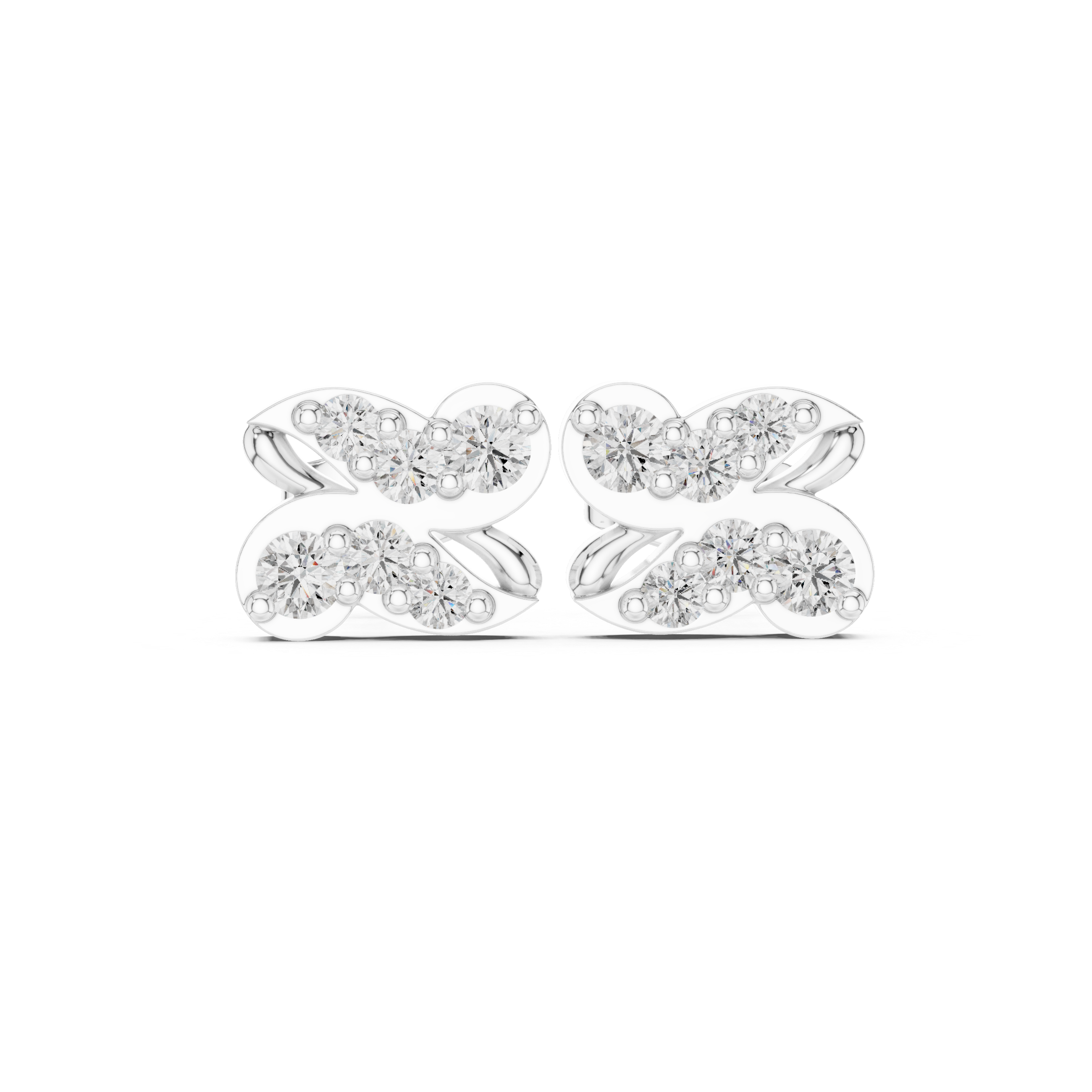 Double-row round diamond stud earrings.
