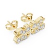 Double-row round diamond stud earrings.