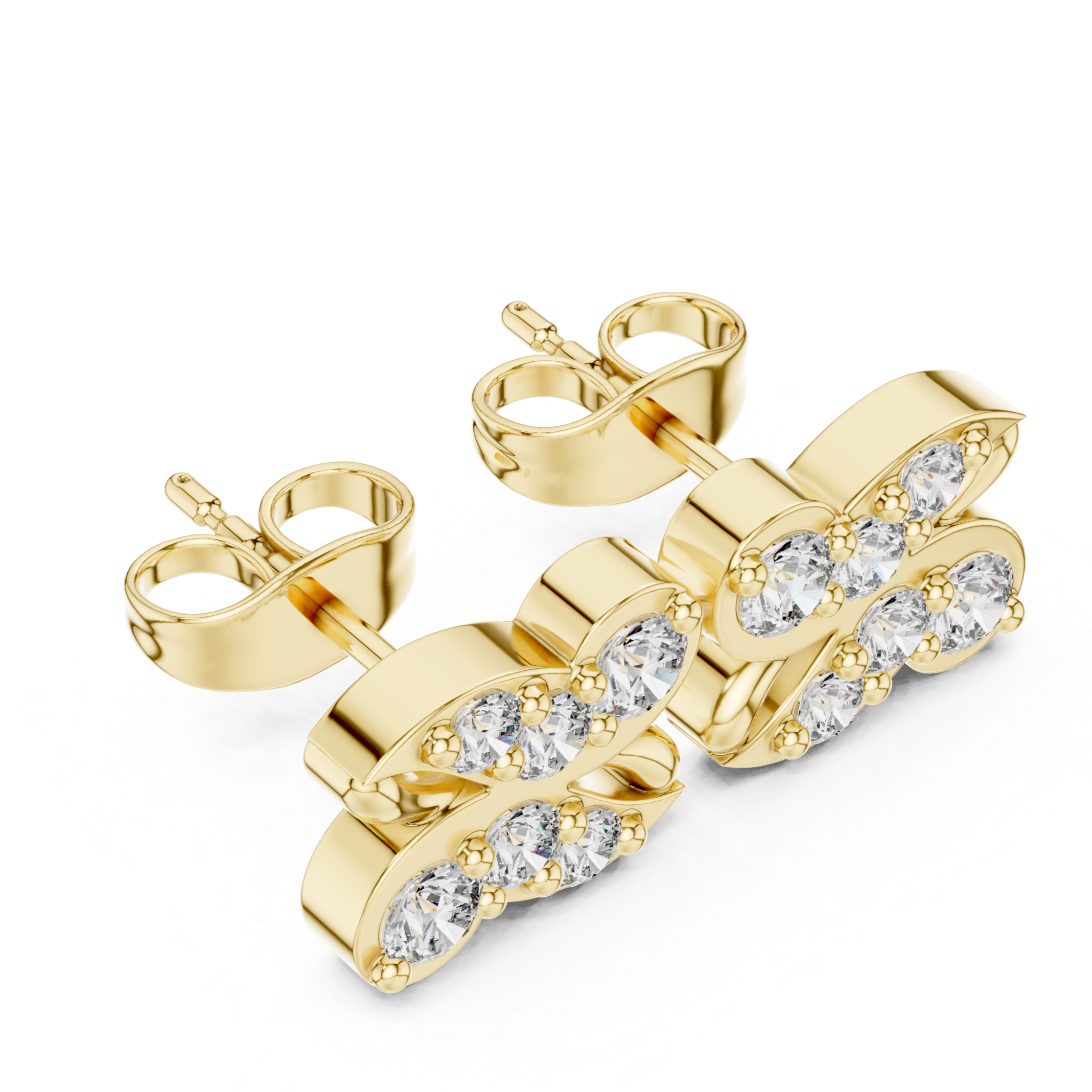 Double-row round diamond stud earrings.