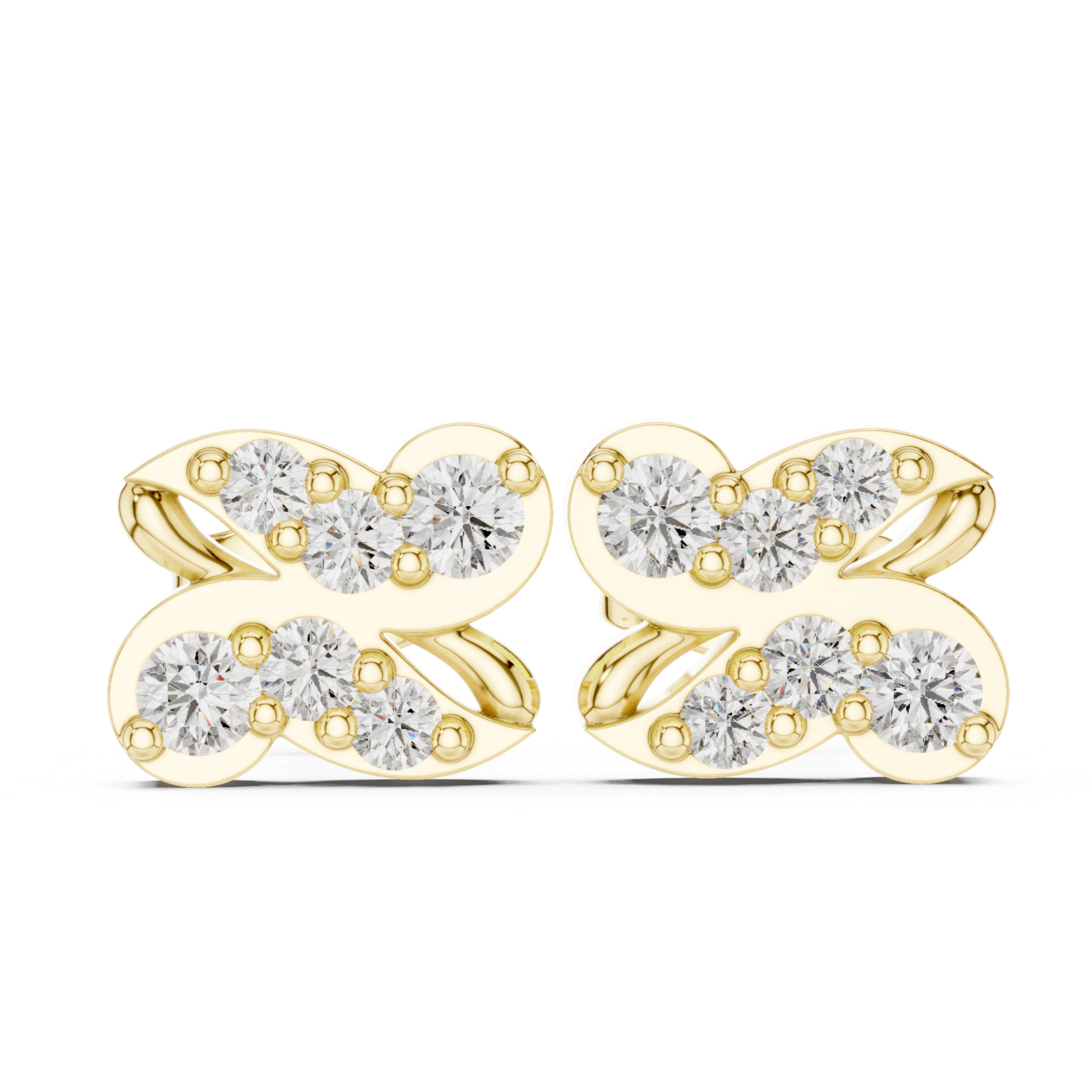 Double-row round diamond stud earrings.