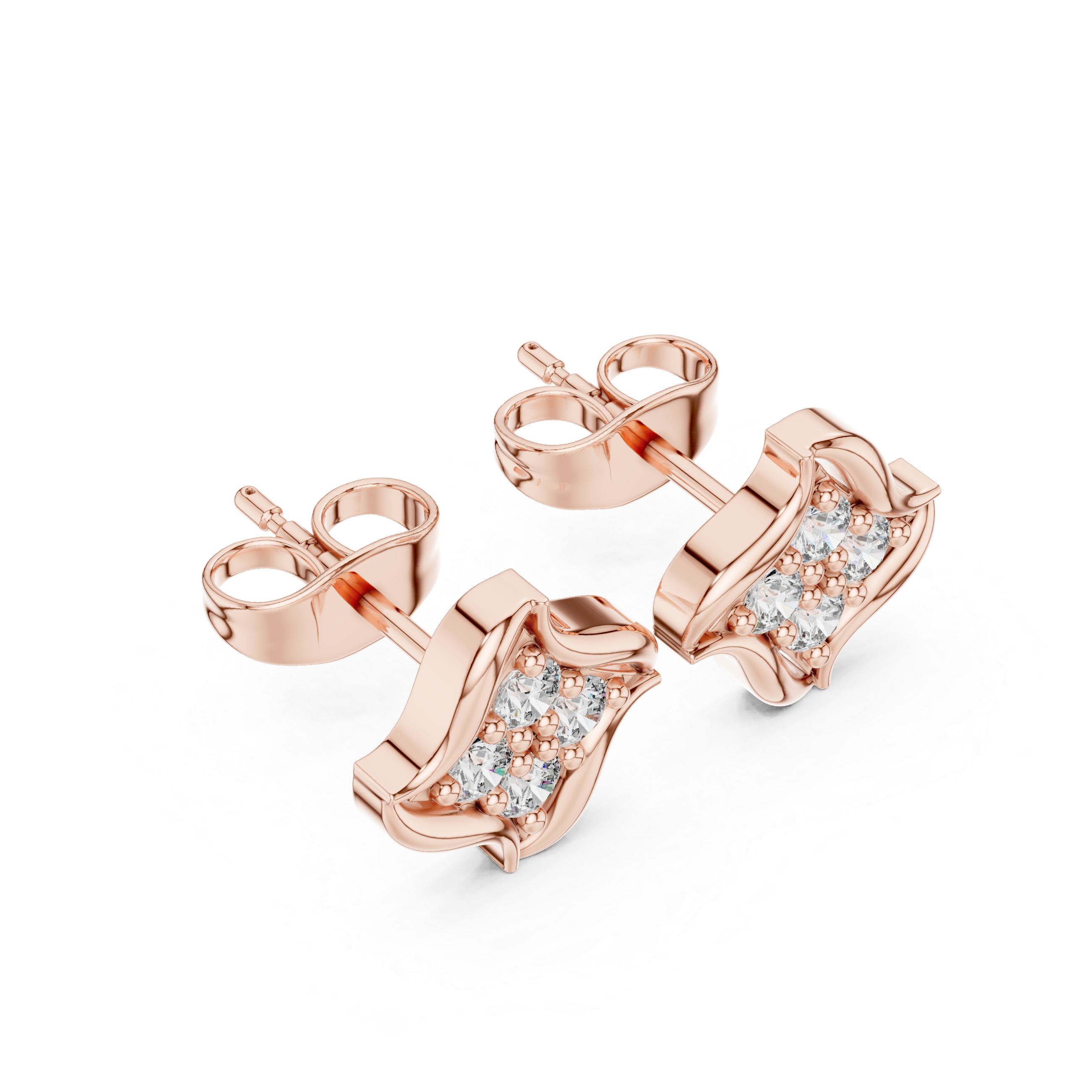 Wave-shaped diamond stud earrings.