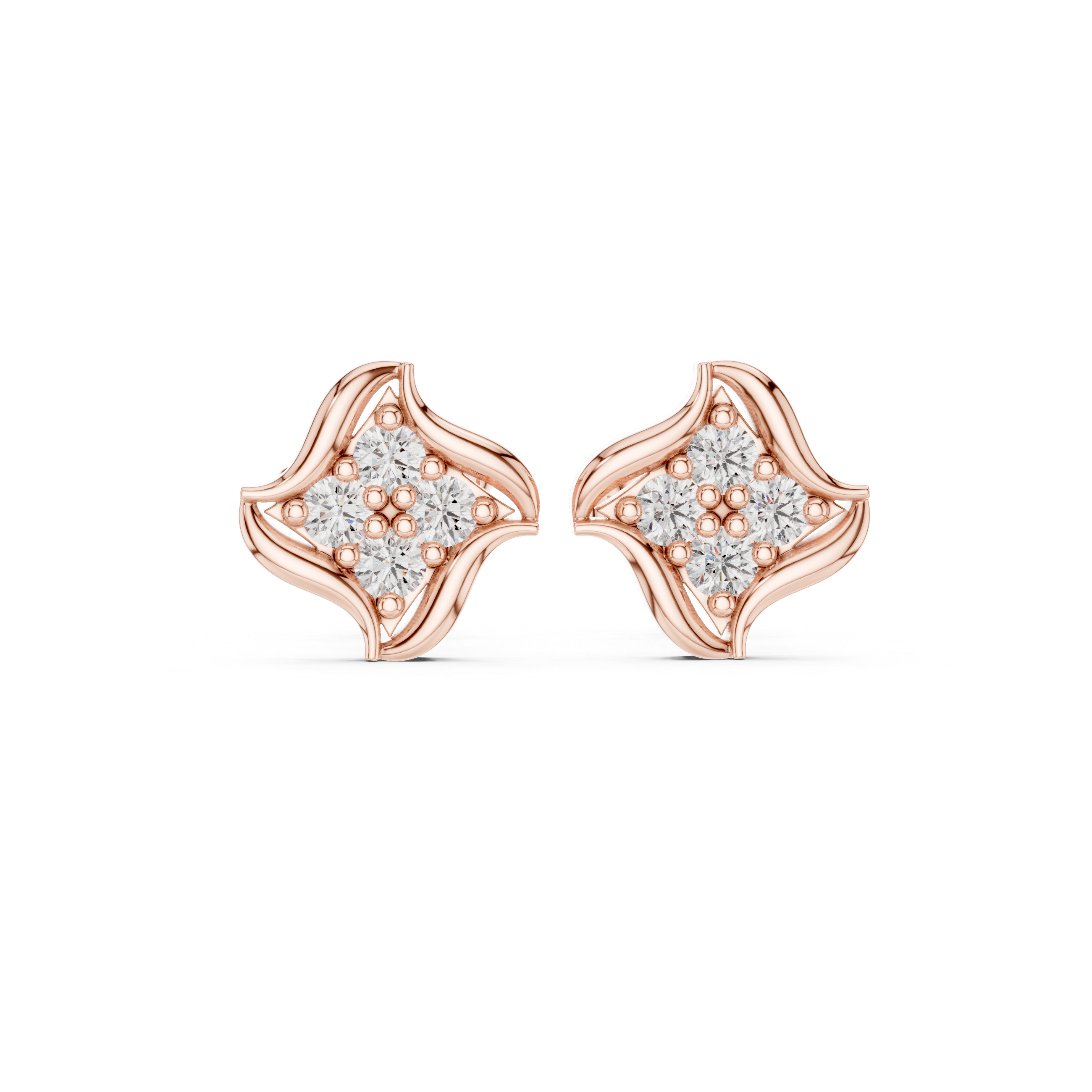 Wave-shaped diamond stud earrings.