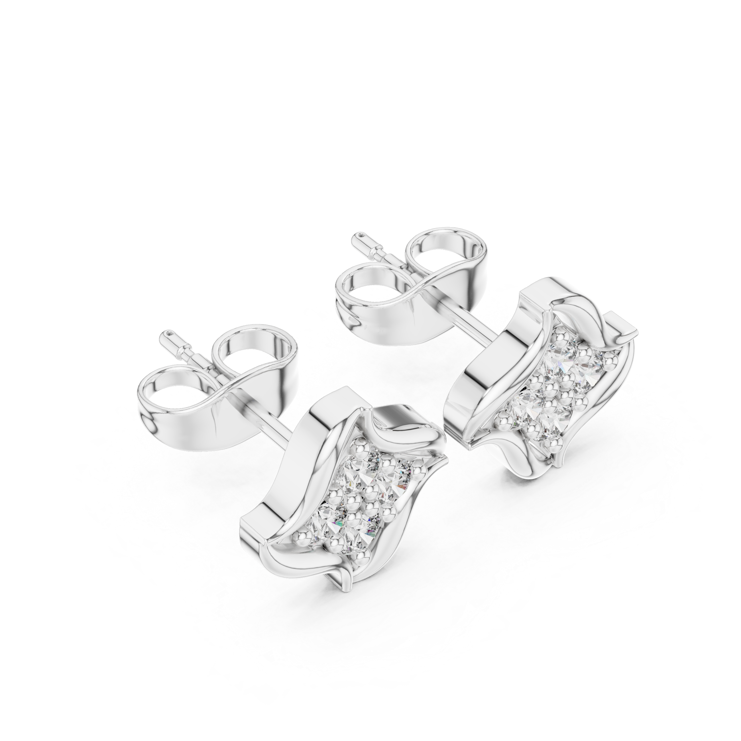 Wave-shaped diamond stud earrings.