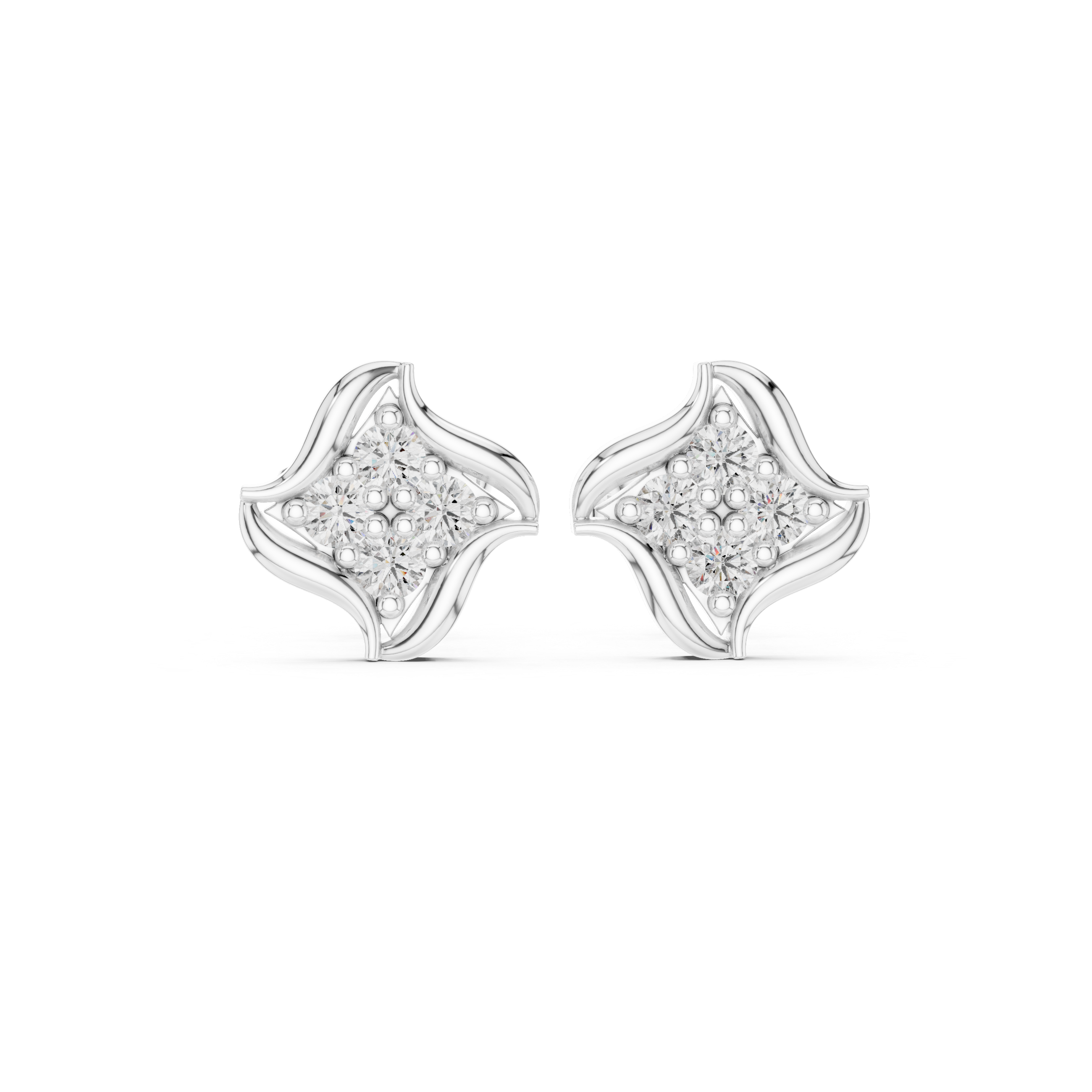 Wave-shaped diamond stud earrings.