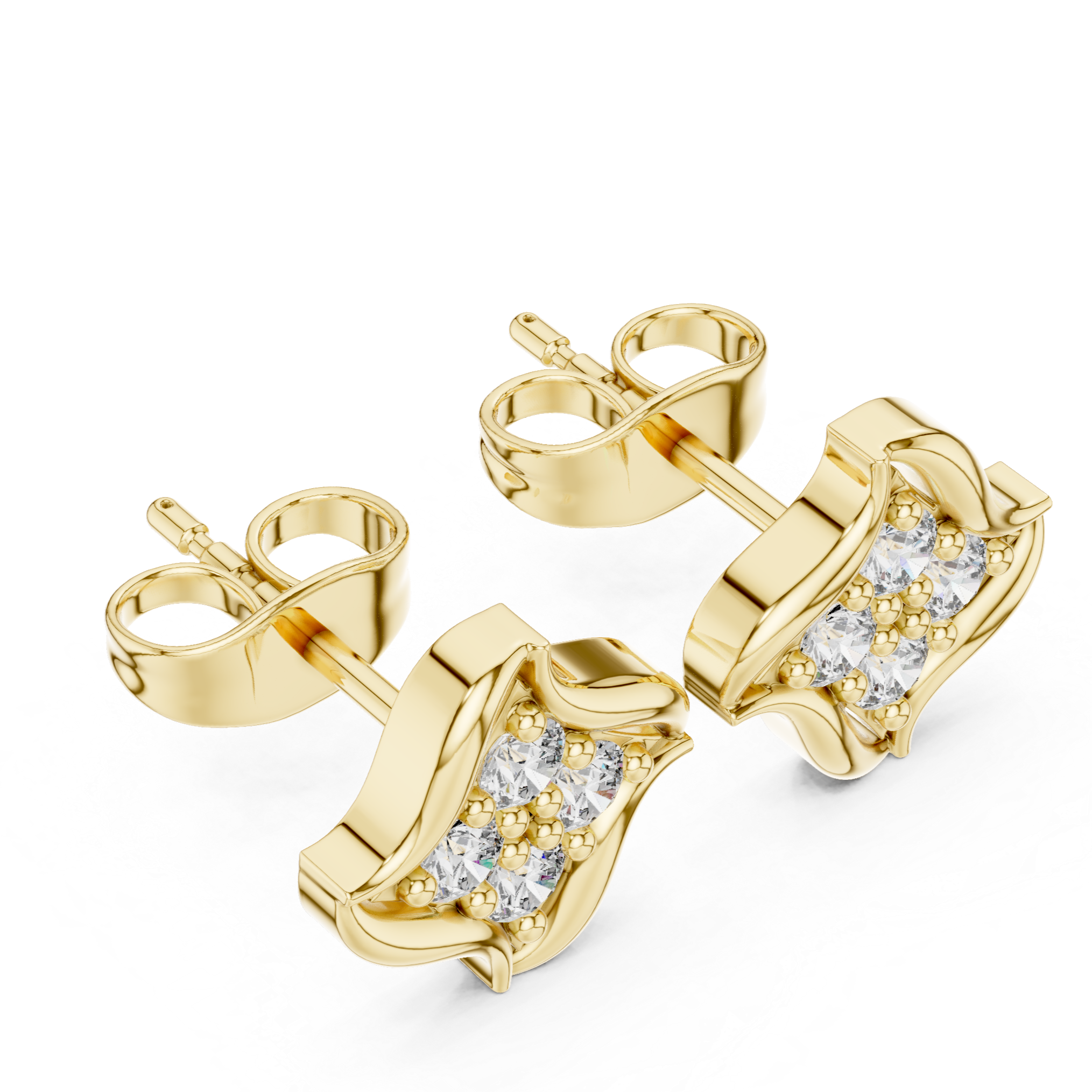 Wave-shaped diamond stud earrings.