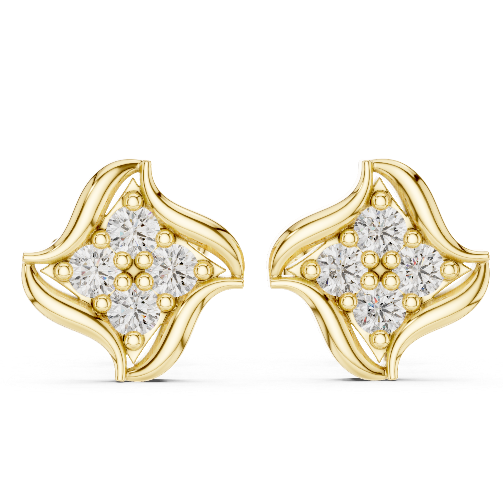 Wave-shaped diamond stud earrings.