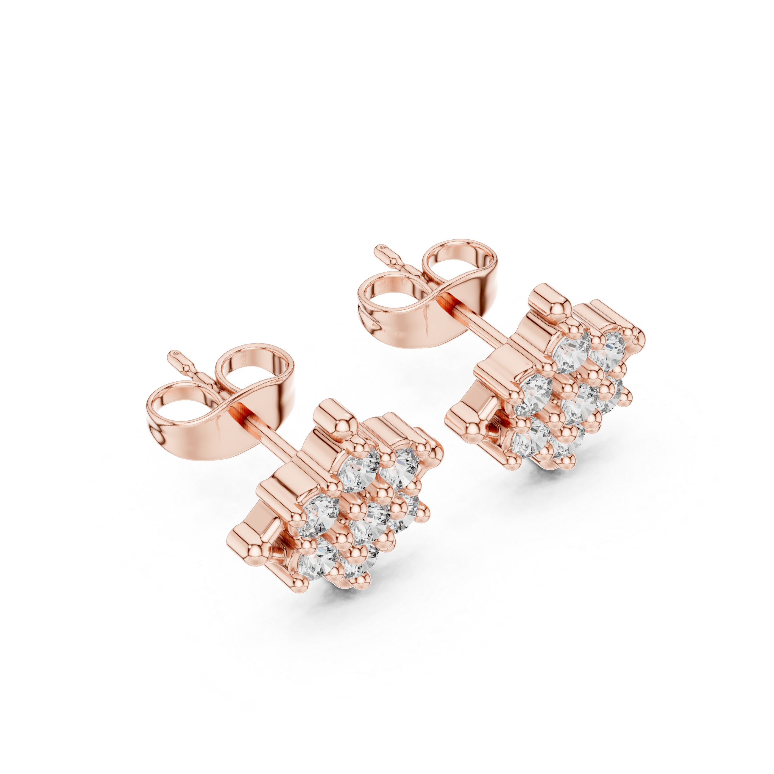 Geometric cluster diamond stud earrings.