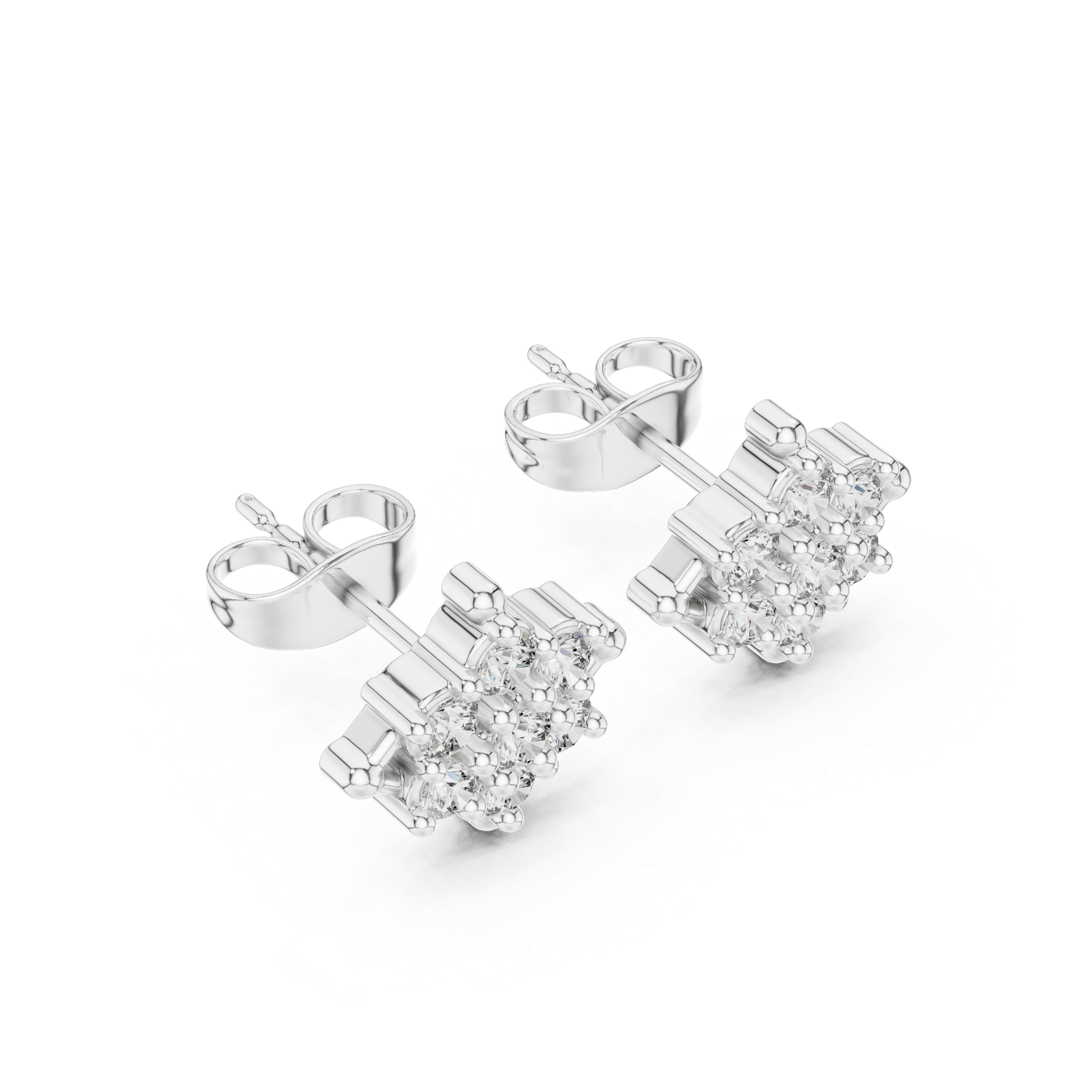 Geometric cluster diamond stud earrings.
