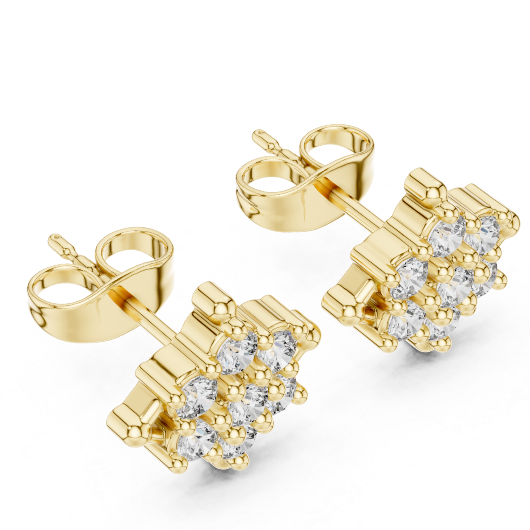 Geometric cluster diamond stud earrings.