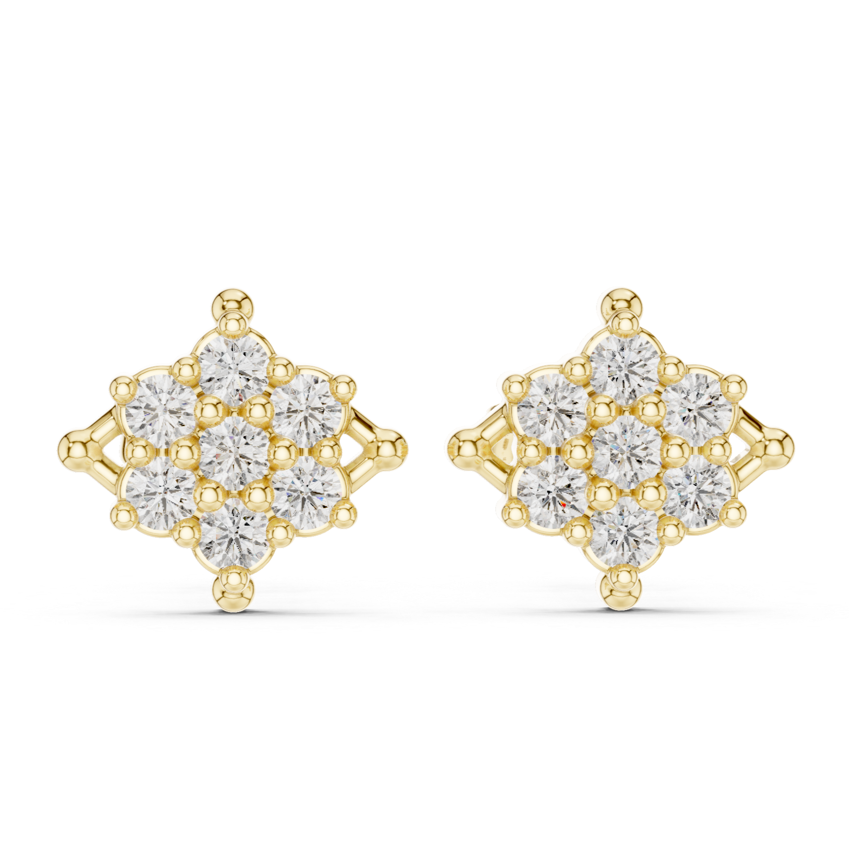 Geometric cluster diamond stud earrings.