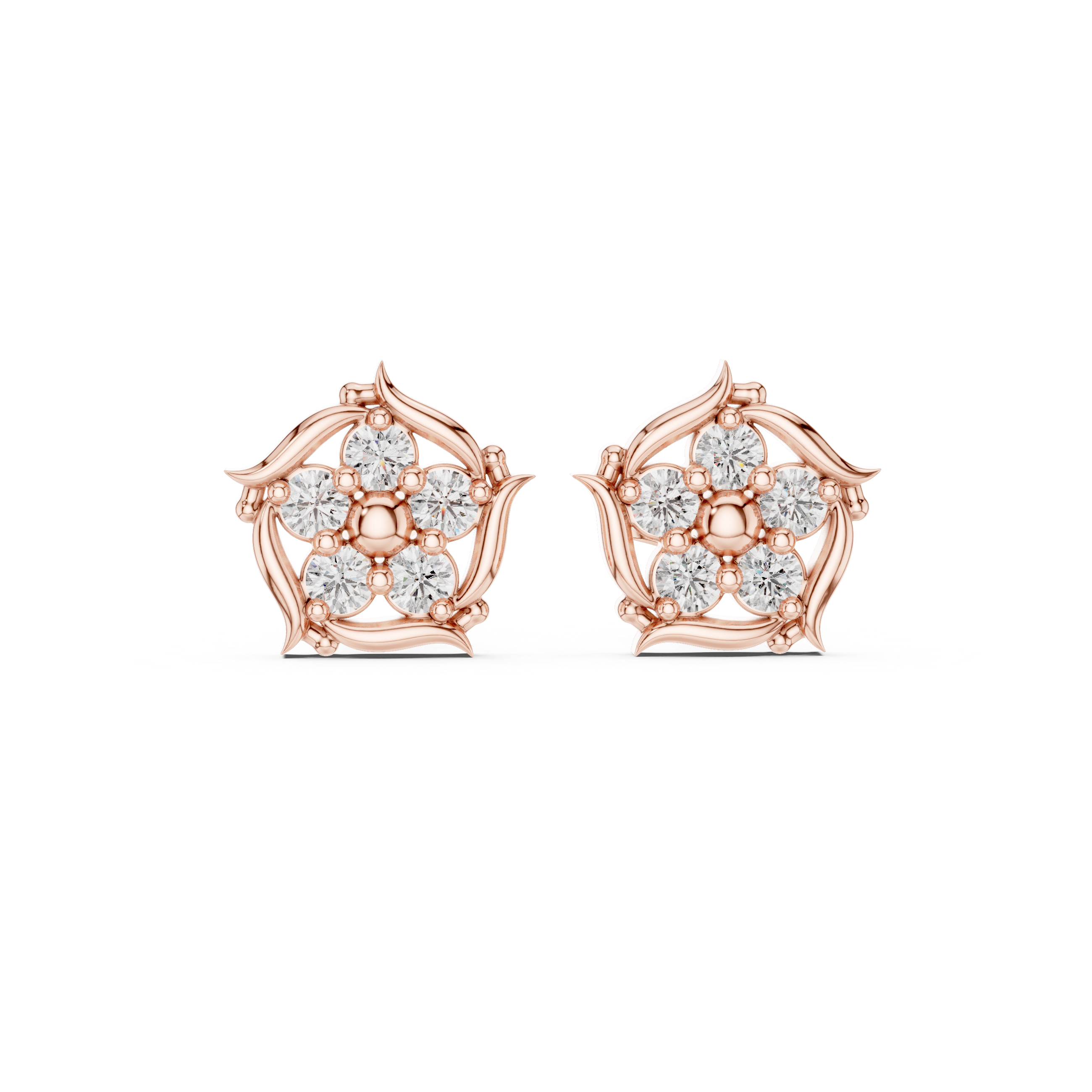 Vintage-inspired floral diamond stud earrings.