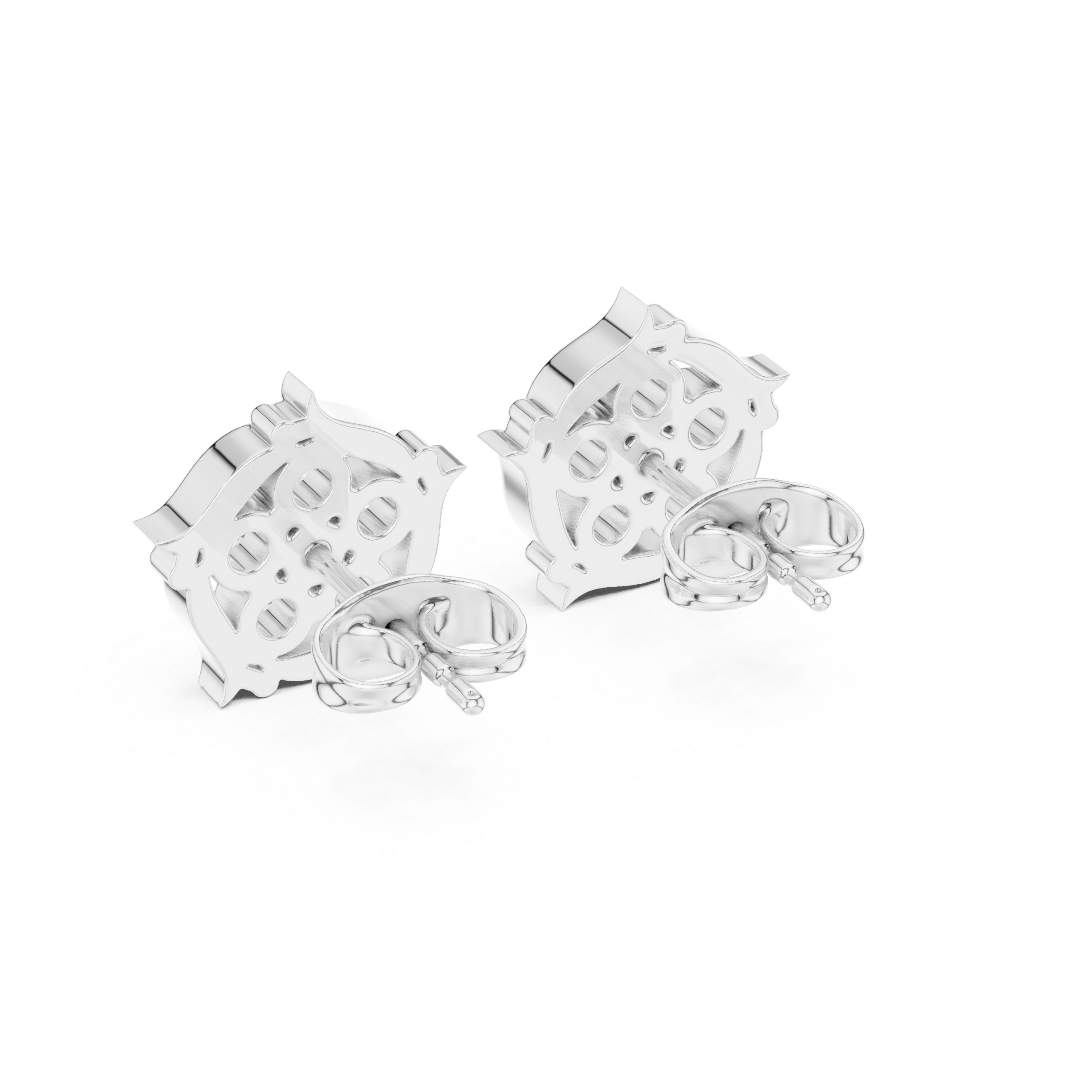 Vintage-inspired floral diamond stud earrings.
