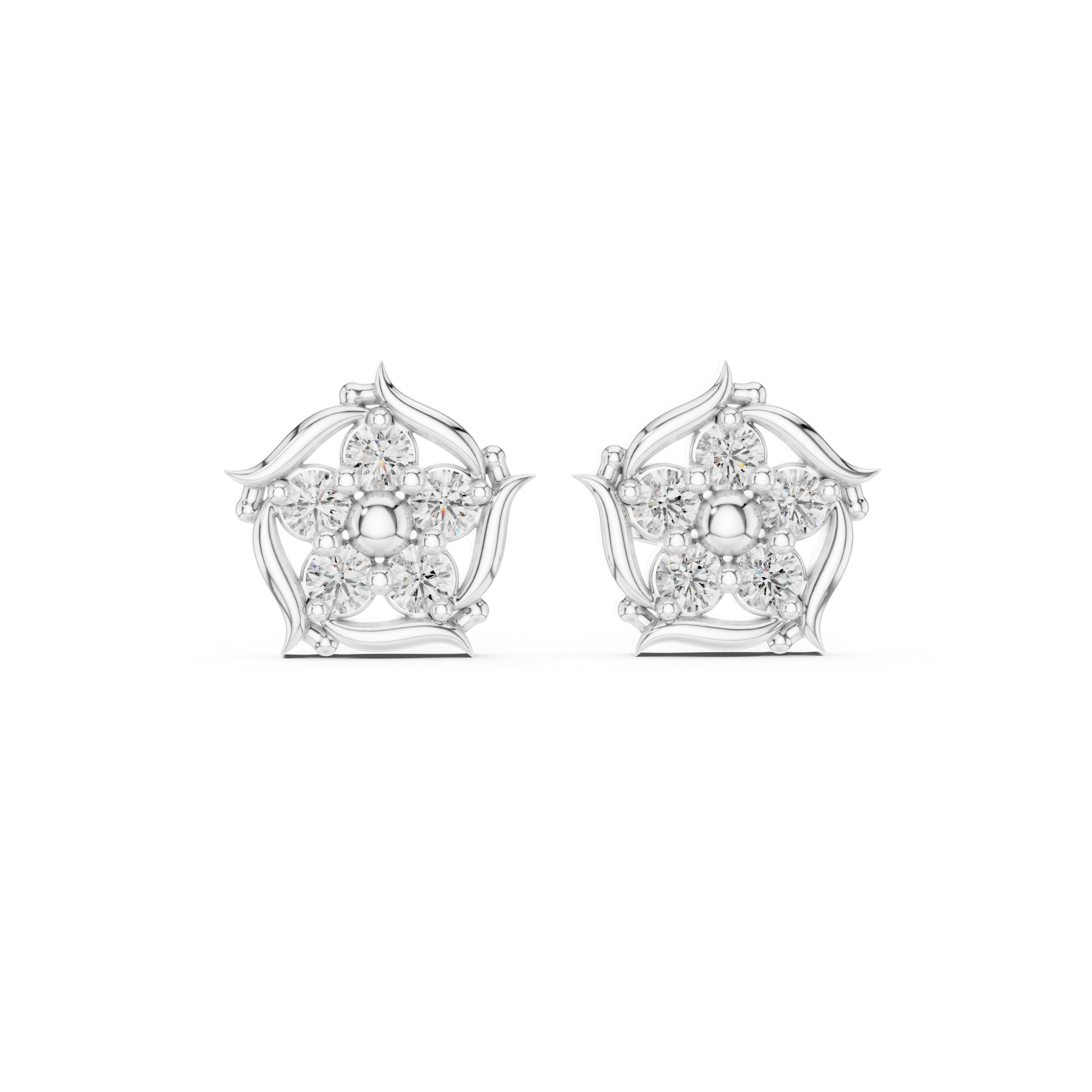 Vintage-inspired floral diamond stud earrings.