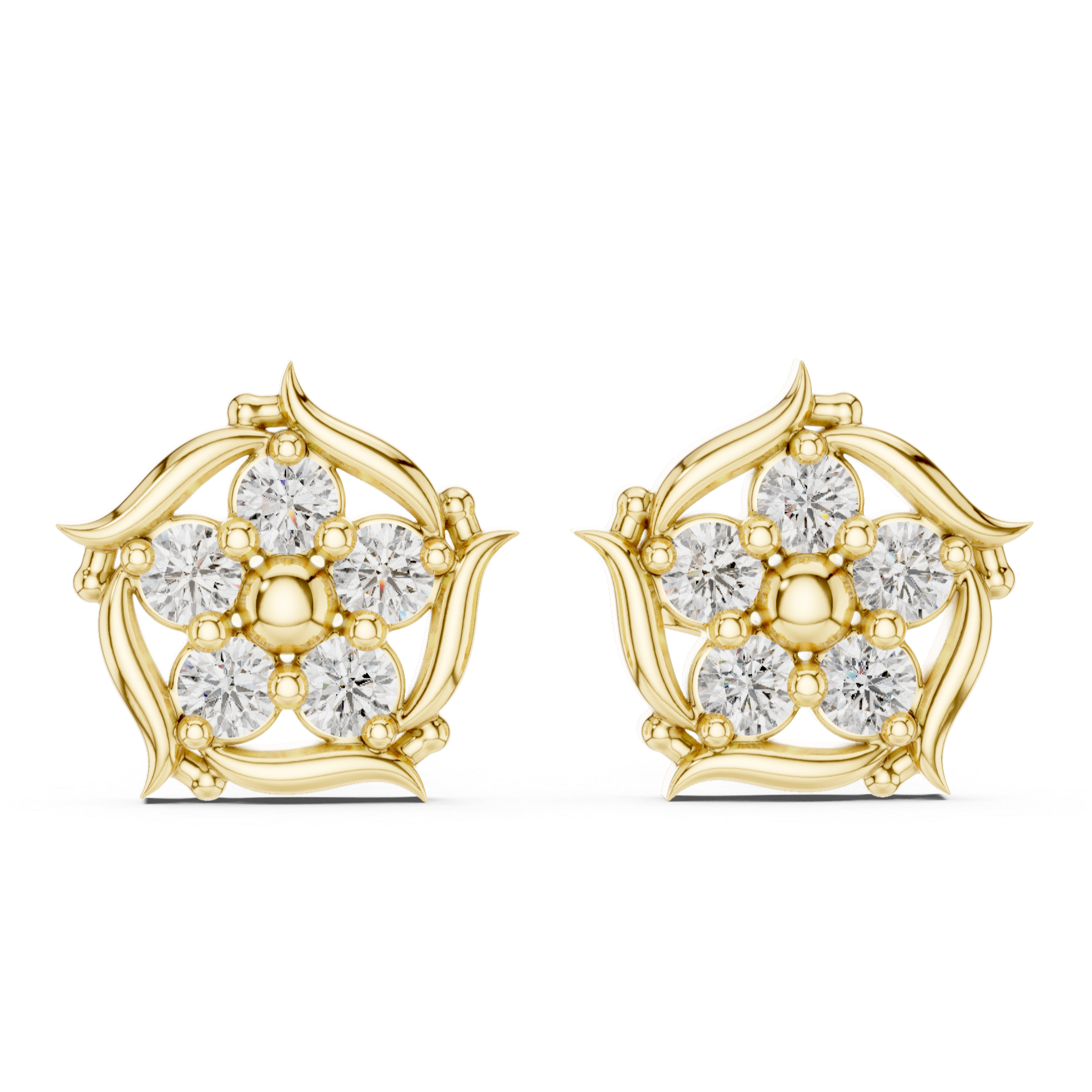 Vintage-inspired floral diamond stud earrings.